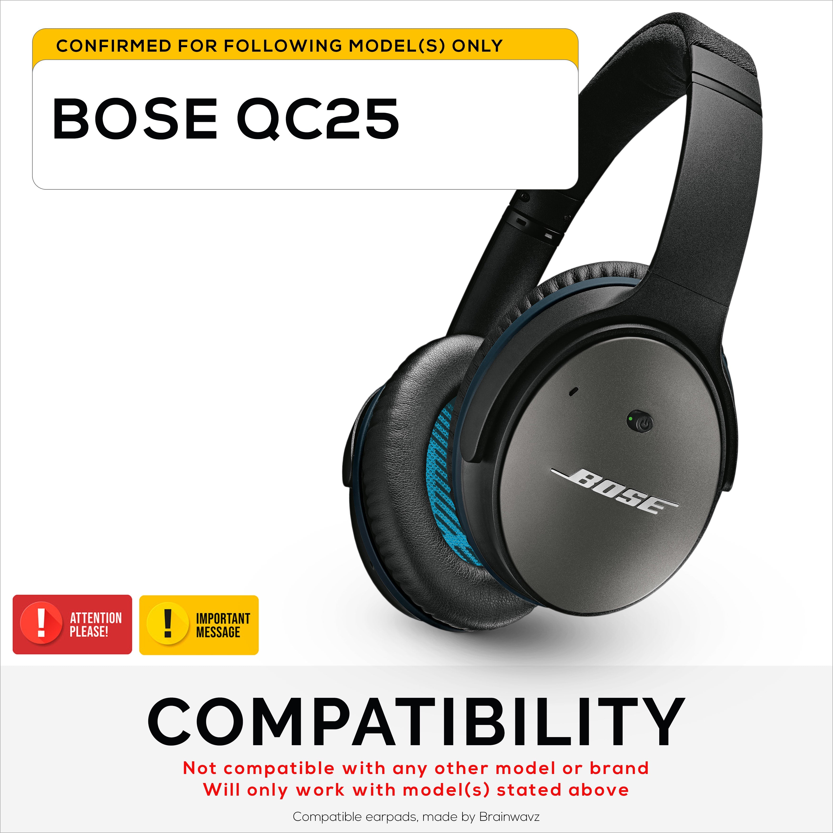 Hybrid Replacement Earpads for Bose QuietComfort 25 (QC25) Wireless Headphones, Soft Gel, Breathable Fabric w/ PU Leather & Memory Foam