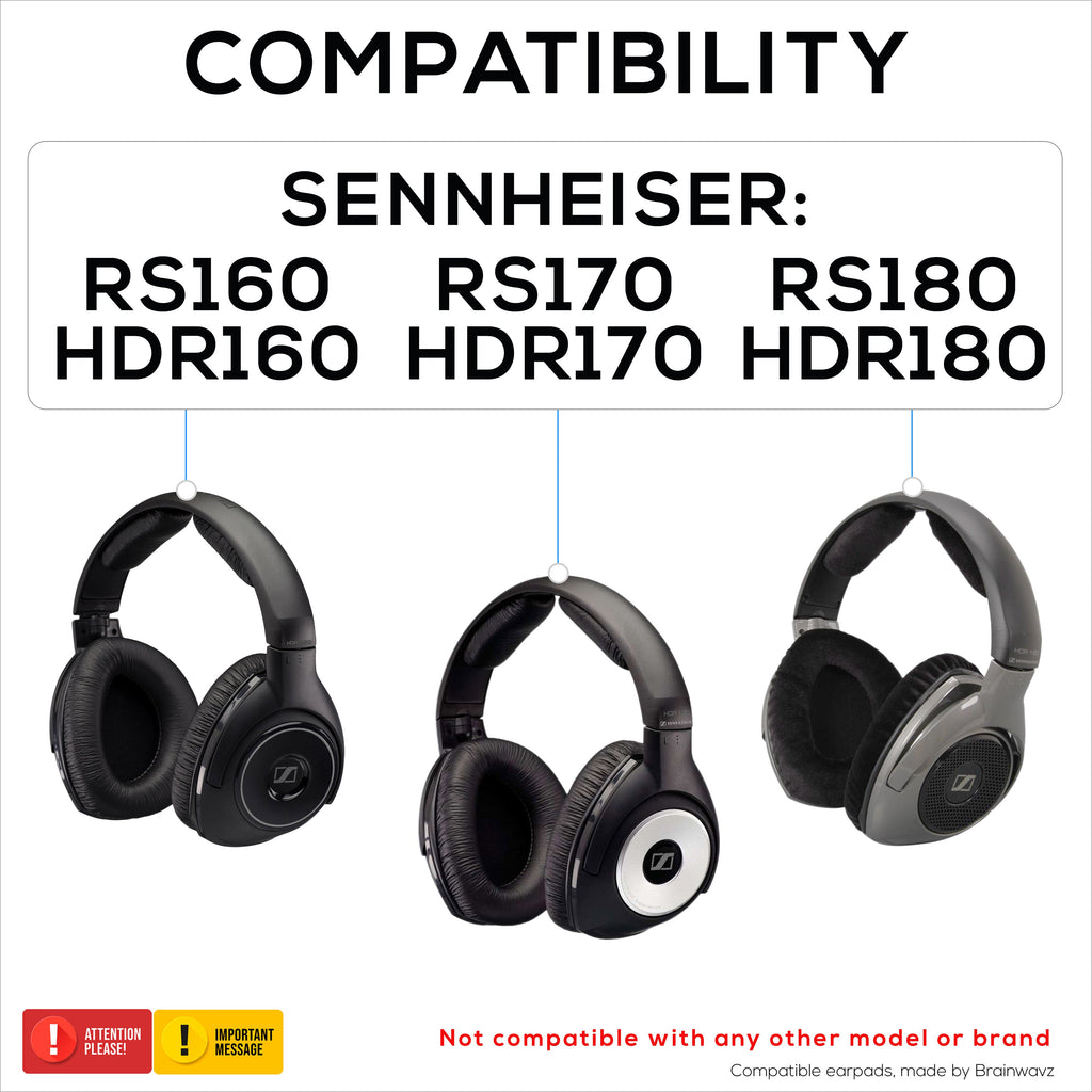 Replacement Earpads for Sennheiser RS160, RS170, RS180, HDR160, HDR170 & HDR180 Headphones, Soft Velour & Foam Ear Pad