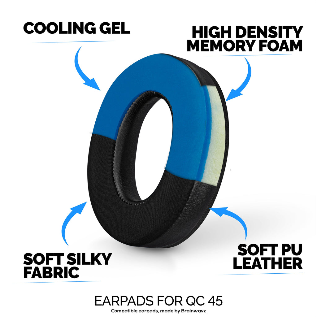 Hybrid Replacement Earpads for Bose QuietComfort 45 (QC45) Wireless Headphones, Soft Gel, Breathable Fabric w/ PU Leather & Memory Foam, Extra Comfort
