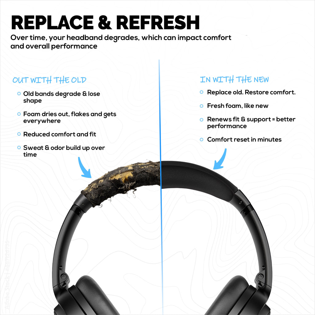 Replacement PU Leather Headband for Bose QuietComfort QC45, QCSC, QC Wireless Headphones - Headset Top Cushion Pad - Restore Comfort & Fit