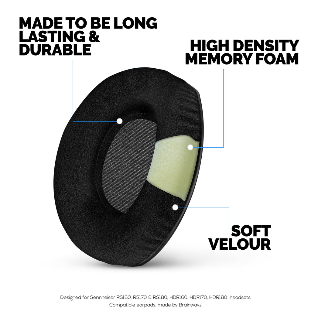 Replacement Earpads for Sennheiser RS160, RS170, RS180, HDR160, HDR170 & HDR180 Headphones, Soft Velour & Foam Ear Pad
