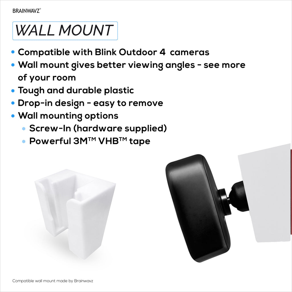 Blink Outdoor 4 Wall Mount Bracket - Secure Camera Holder with VHB Tape or Screw Mount Option, Easy Slide-In Design, Angled for Improved Viewing