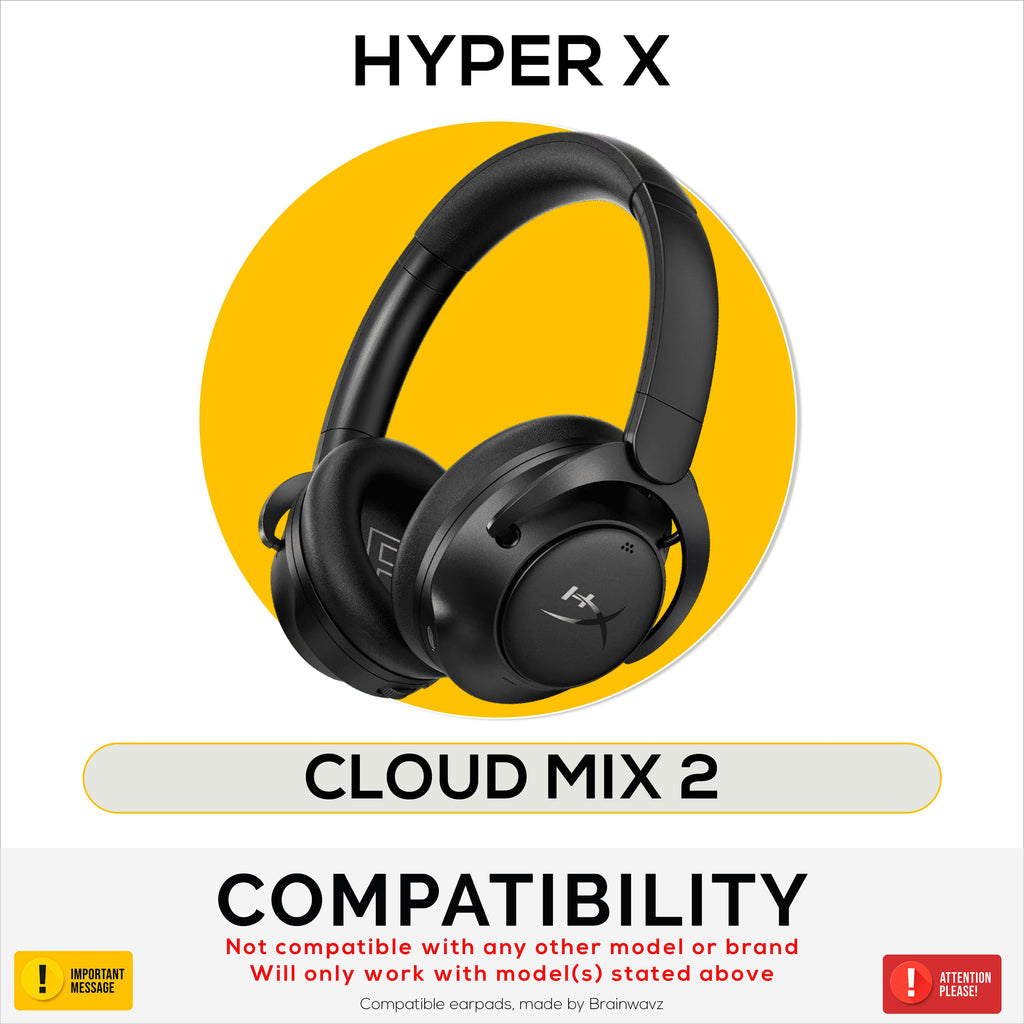 Replacement Earpads for HyperX Cloud Mix 2 Wireless Over-Ear Headphones. High Grade Protein PU Leather with Soft Foam for Extra Comfort & Durability
