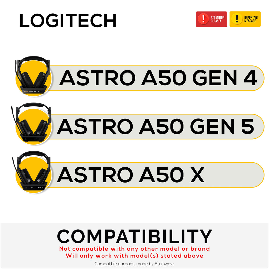 Replacement Earpads for Logitech Astro A50 GEN4 , A50 GEN5 and A50X Headsets. Soft PU Leather with High Grade Memory Foam