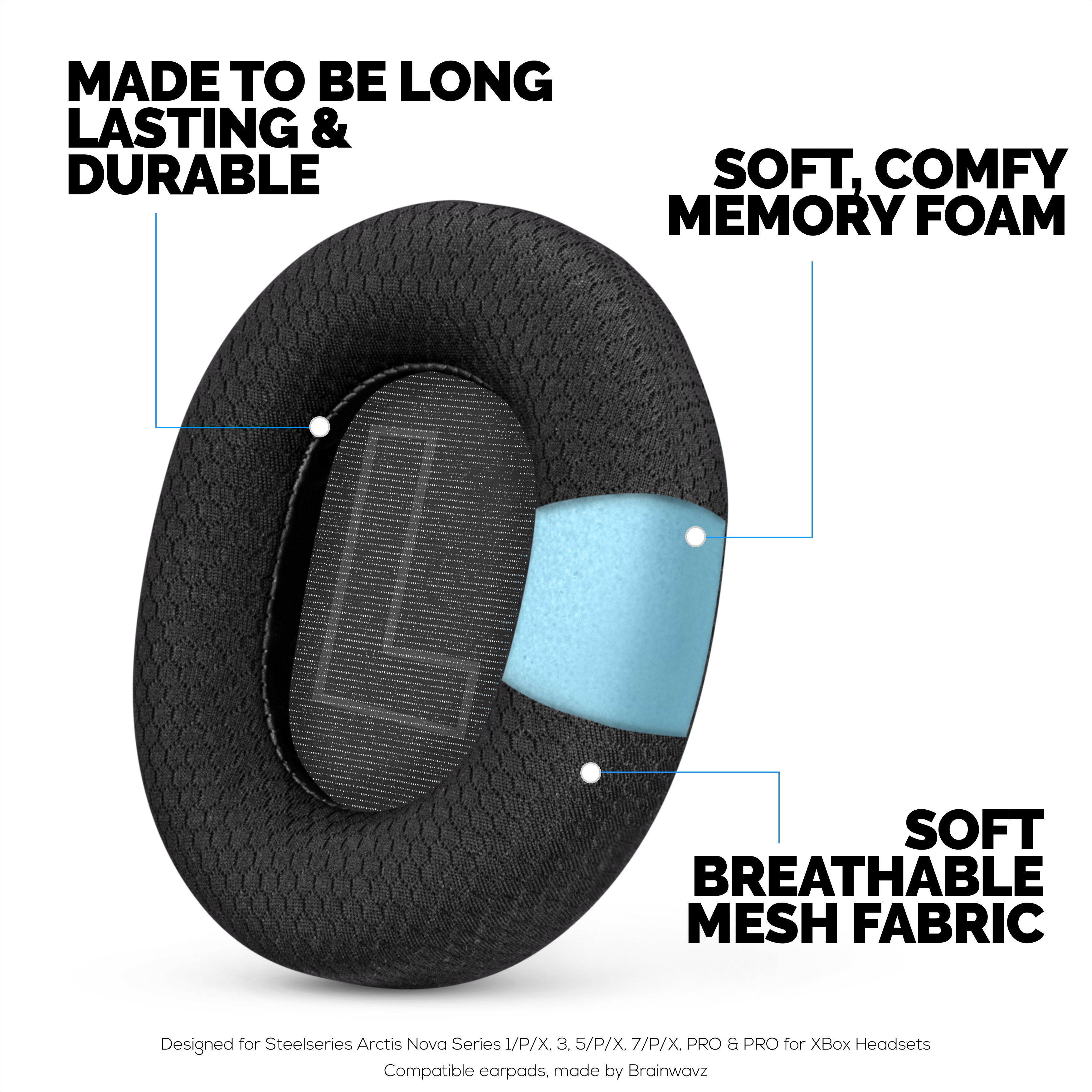 Fabric Earpads for Steelseries Arctis Nova Series 1/P/X, 3, 5/P/X, 7/P/X, PRO & PRO for XBox Headsets, Breathable Mesh Fabric & High-Grade Memory Foam