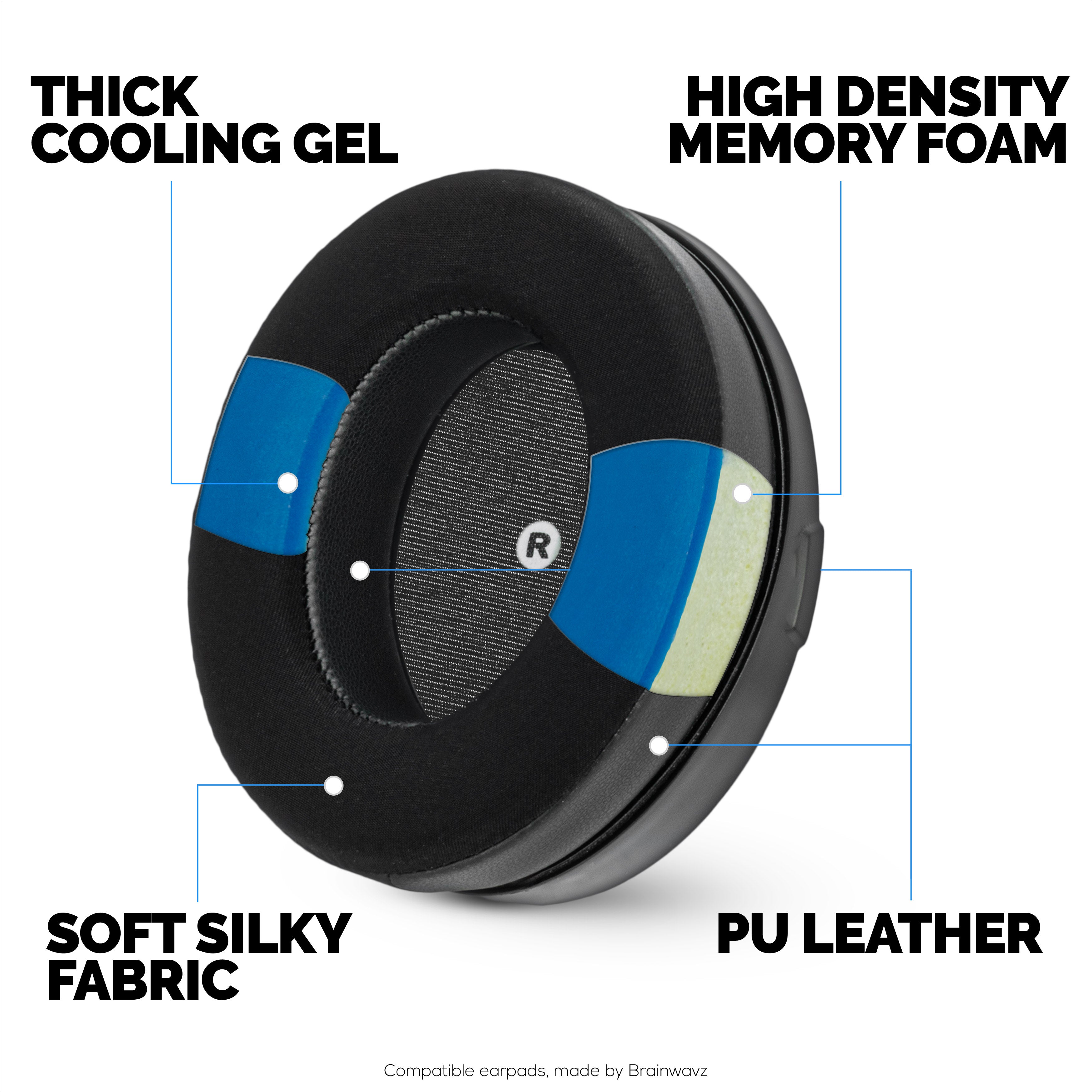 Hybrid Earpads for HyperX Cloud Orbit S, Audeze Penrose, Audeze Penrose X & Audeze Mobius Headsets, Cooling Gel, Super Soft Fabric & Thicker Memory Foam
