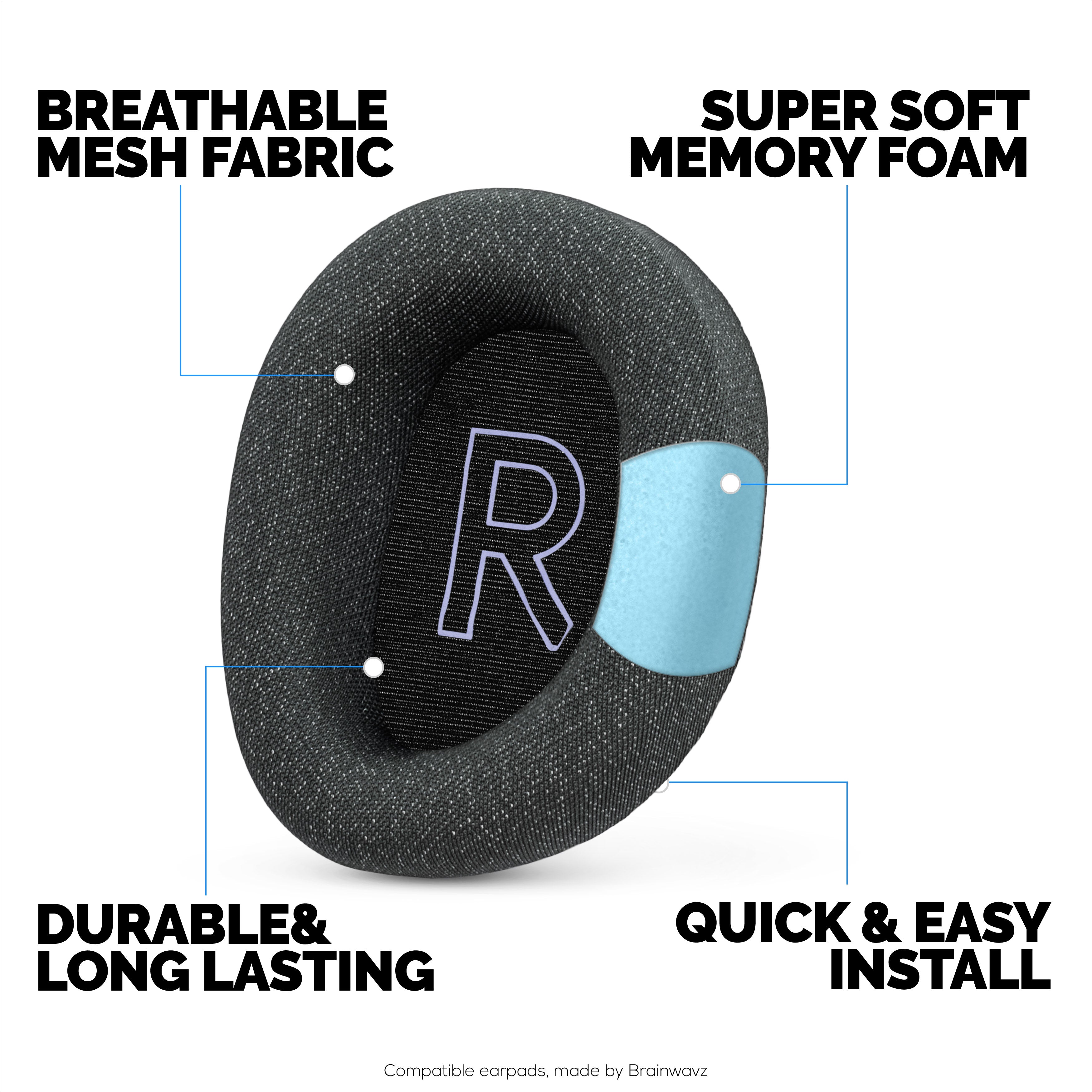 Mesh Fabric Earpads for Logitech G522 Lightspeed Headset, Breathable Mesh Fabric & High-Grade Memory Foam - Thicker, Comfier & Long Lasting