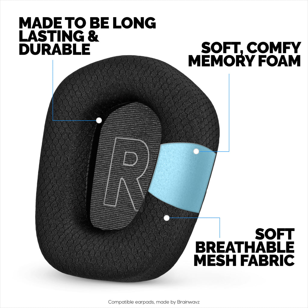 Mesh Fabric Earpads for Logitech G733, G335 & G535 Headsets, Breathable Mesh Fabric & High-Grade Memory Foam