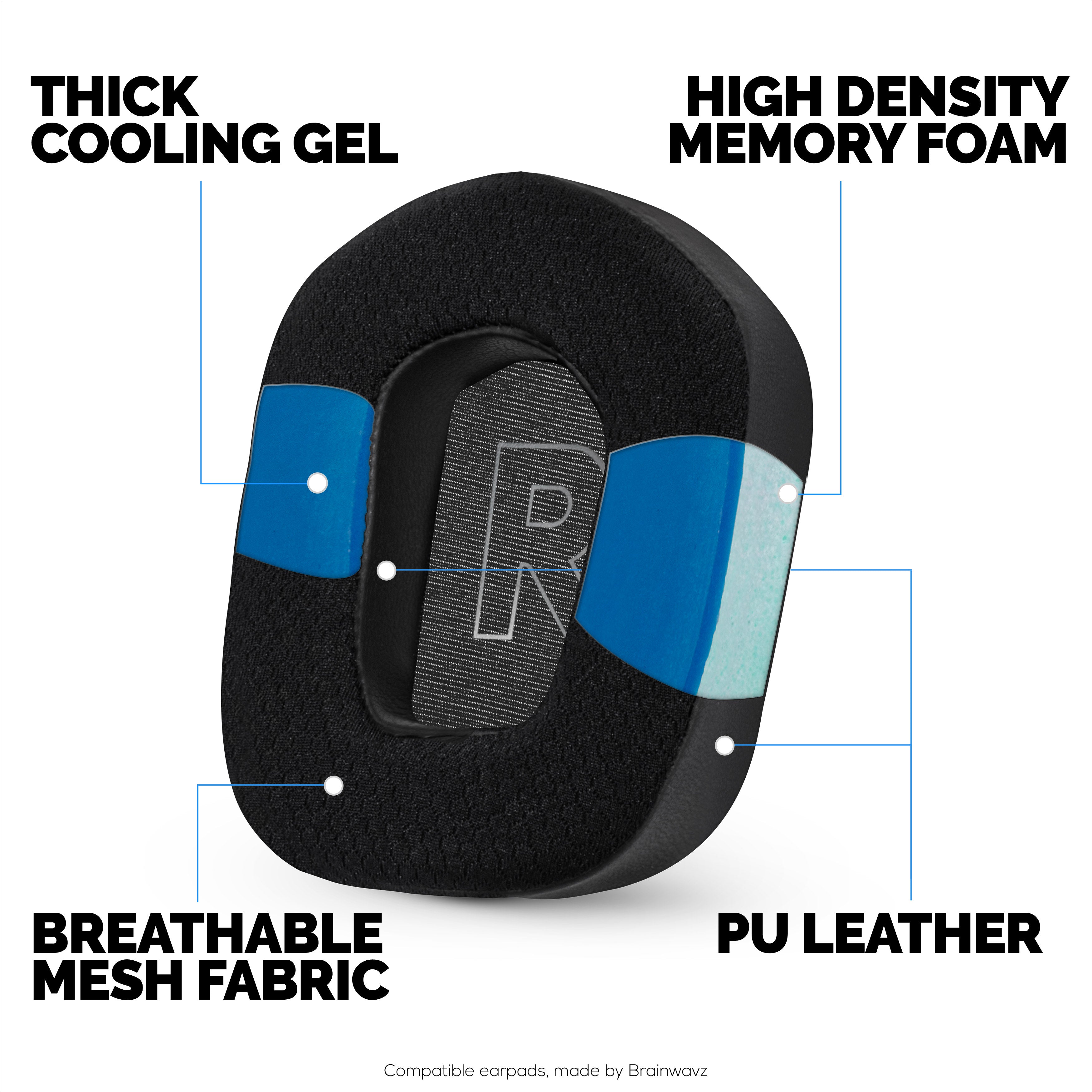 Hybrid Earpads for Logitech G733, G335 & G535 Headsets, Cooling Gel, Super Soft Fabric & Thicker Memory Foam