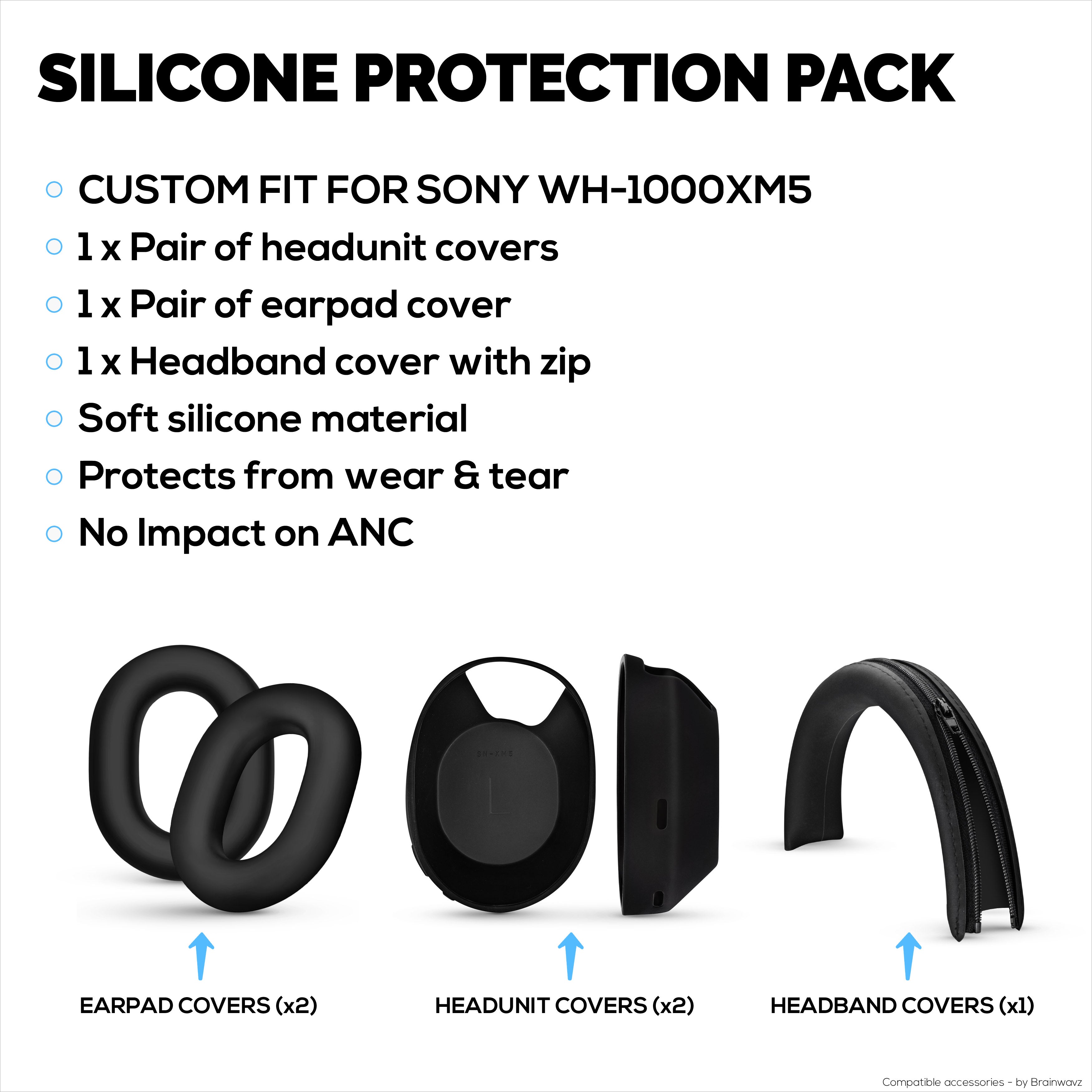 Silicone Protective Cover Set for Sony WH-1000XM5 - Headband, Ear Cup & Earpad Covers – Sweatproof, Dustproof, Non-Slip & Easy to Install