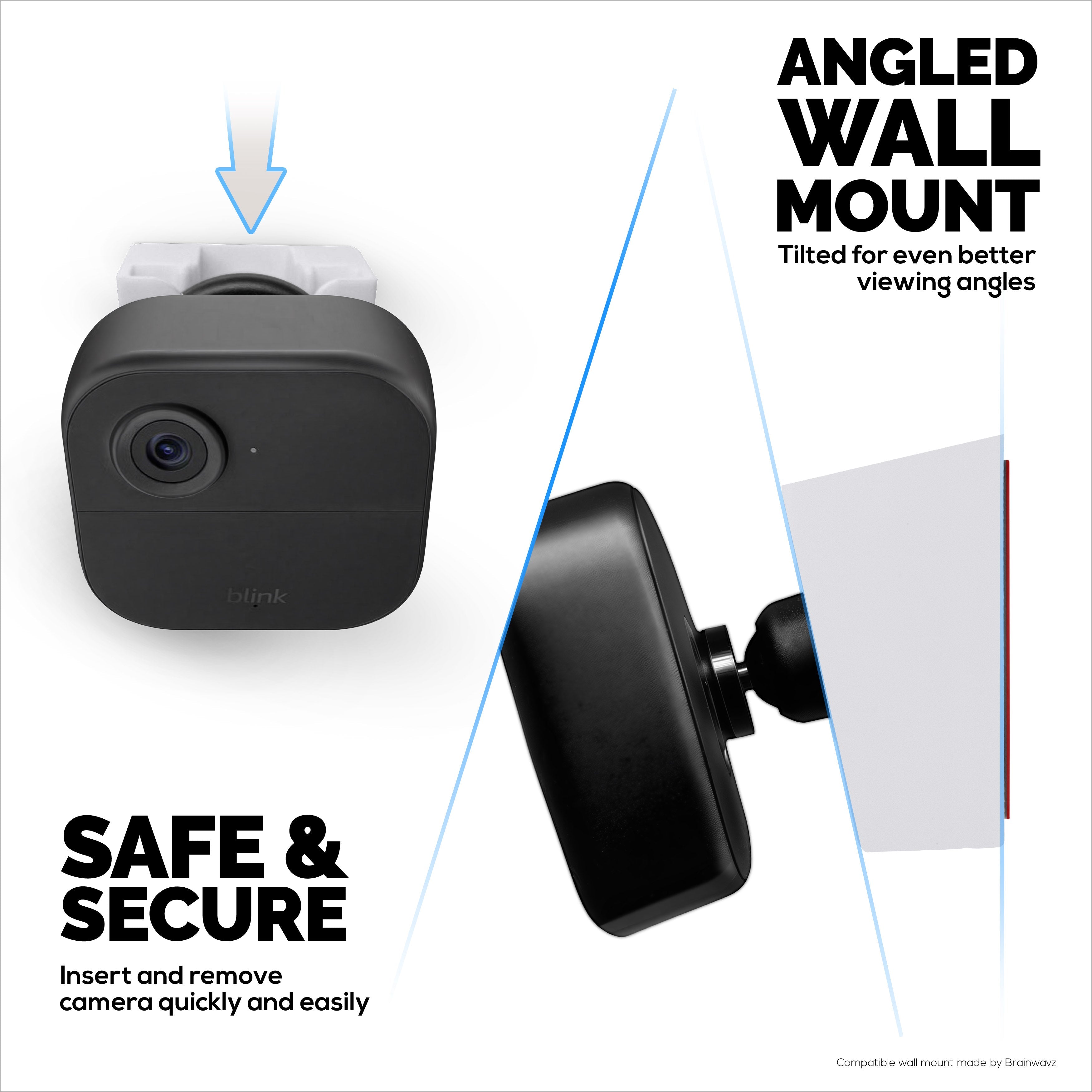 Blink Outdoor 4 Wall Mount Bracket - Secure Camera Holder with VHB Tape or Screw Mount Option, Easy Slide-In Design, Angled for Improved Viewing