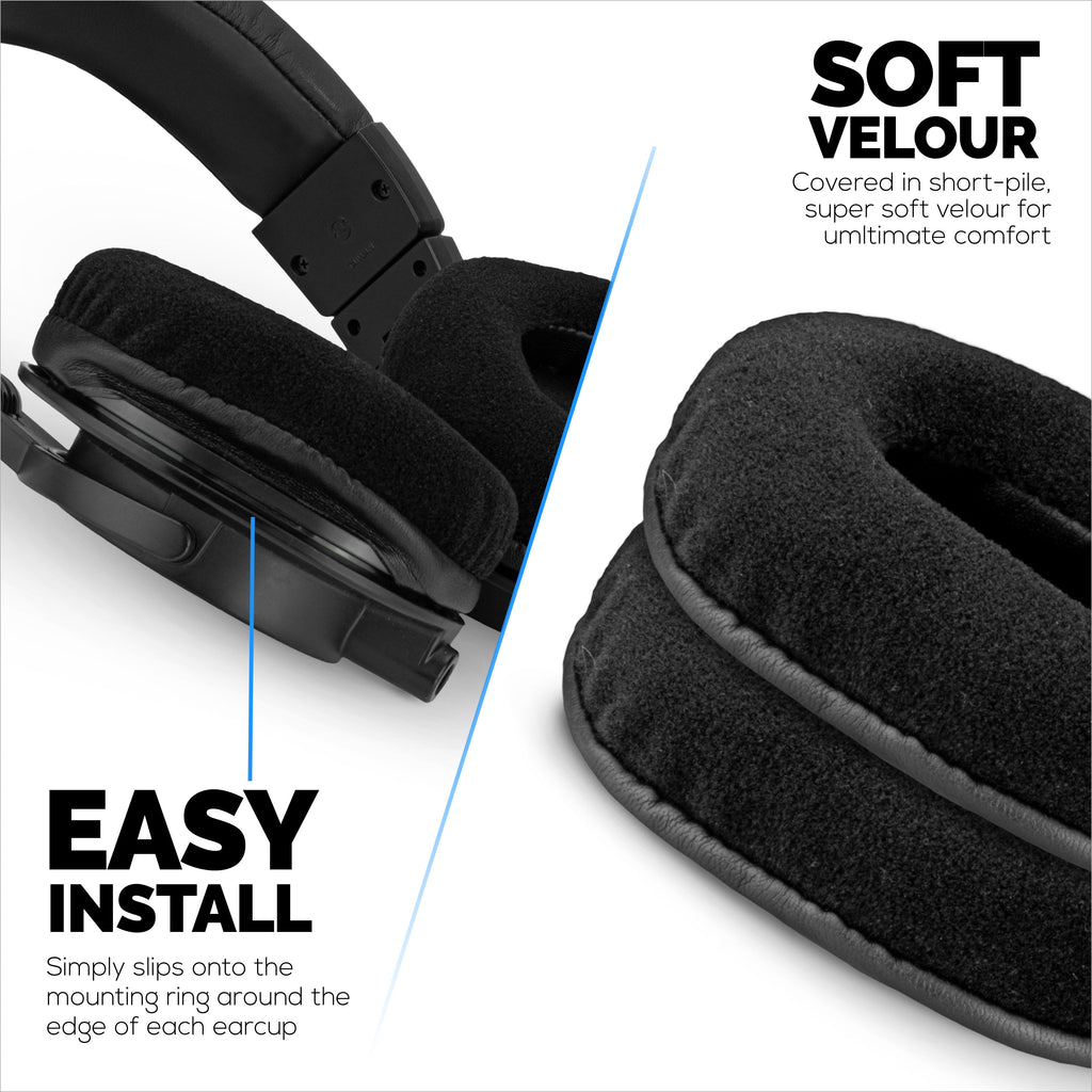 Replacement Velour Earpads for Audio Technica ATH-M50X, M50xBT, M50RD, M40X, M30X, M20X Headsets. Soft Velour & Memory Foam for Extra Comfort
