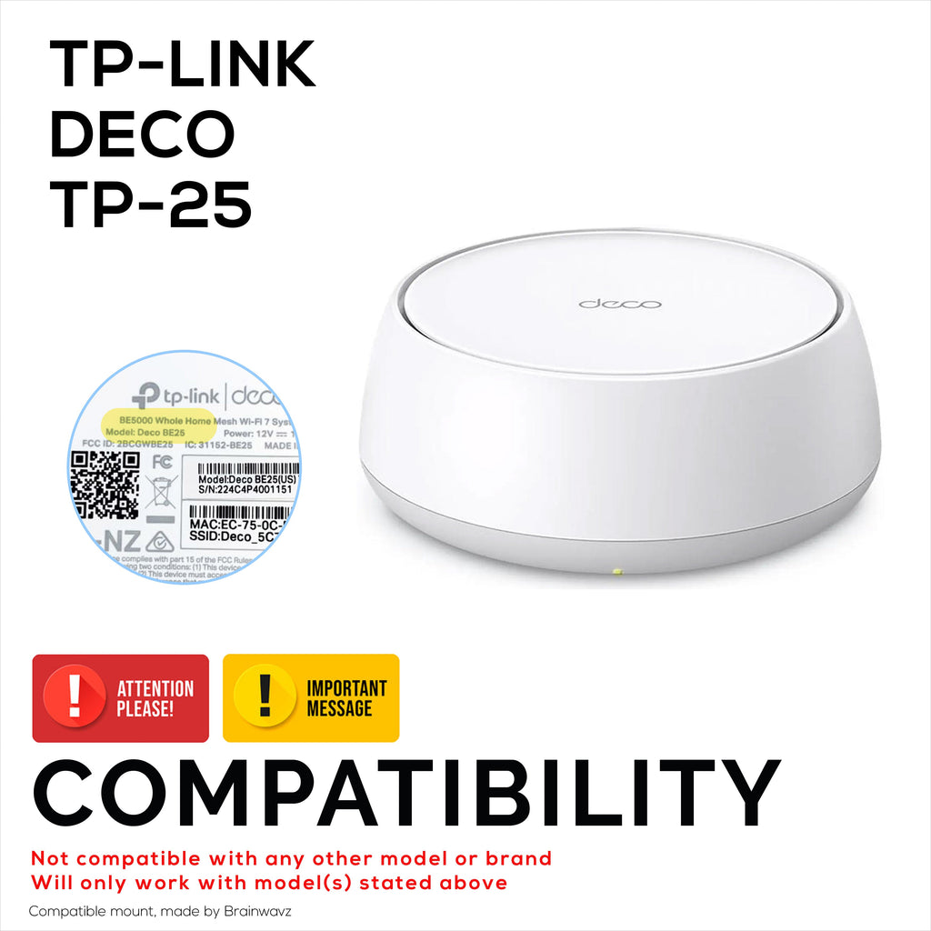 Screwless Wall Mount for TP-Link Deco BE25 Router, Easy To Install Holder, Adhesive & Screw In