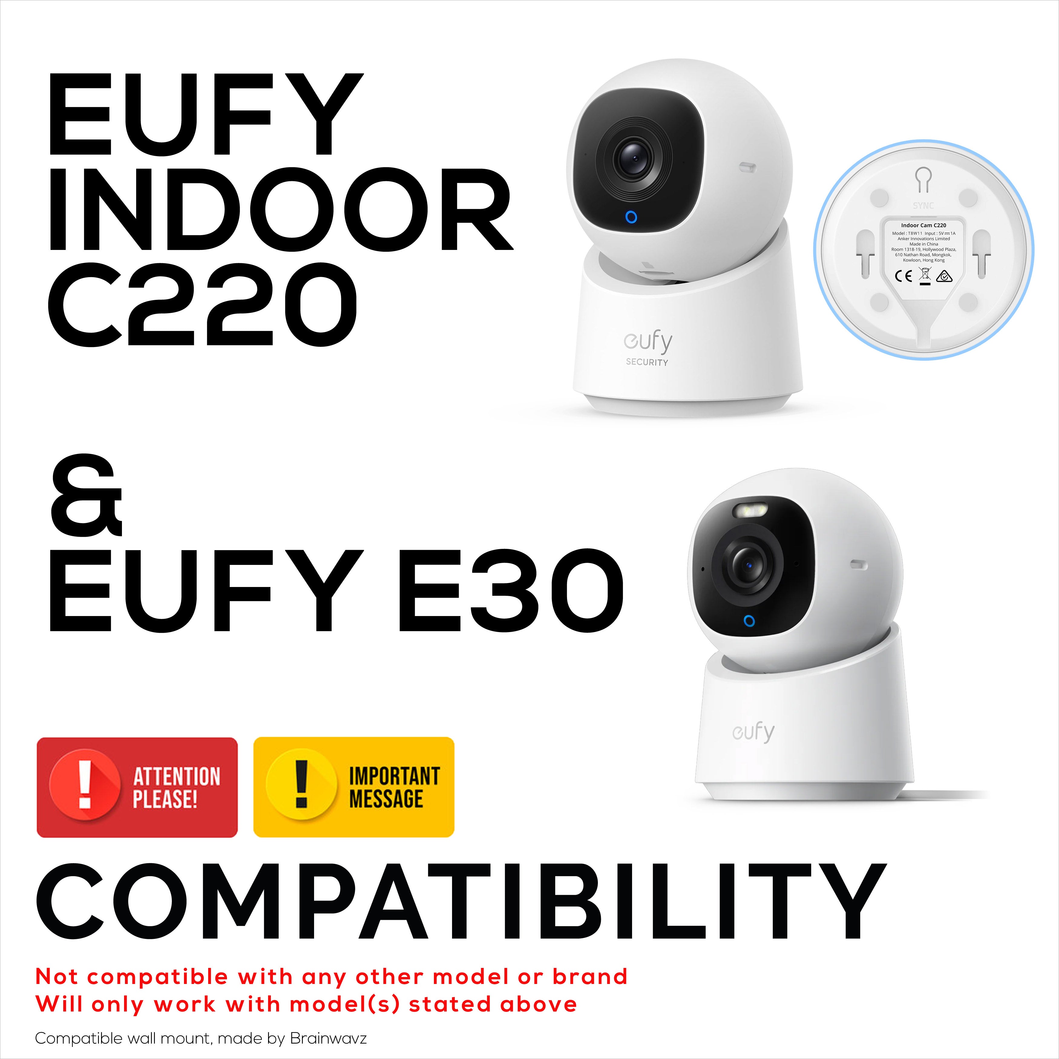 Wall Mount for Eufy Indoor C220 & E30 Security Cameras – Easy Install Custom Fit Bracket with 3M VHB Tape & Screws for Secure Mounting