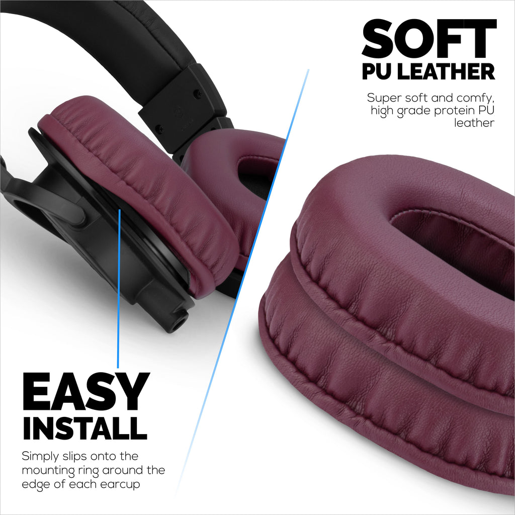 Replacement Earpads for ATH-M50X, M50xBT, M50RD, M40X, M30X, M20X Audio Technica Headsets. Soft PU Leather with Memory Foam for Extra Comfort & Durability