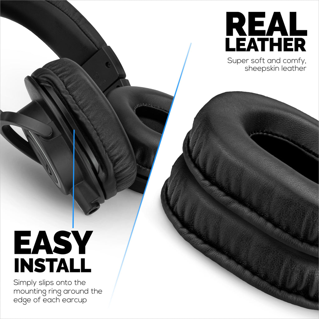 Replacement Sheepskin Earpads for Audio Technica ATH-M50X, M50xBT, M50RD, M40X, M30X, M20X Headsets. Soft Real Leather and Memory Foam