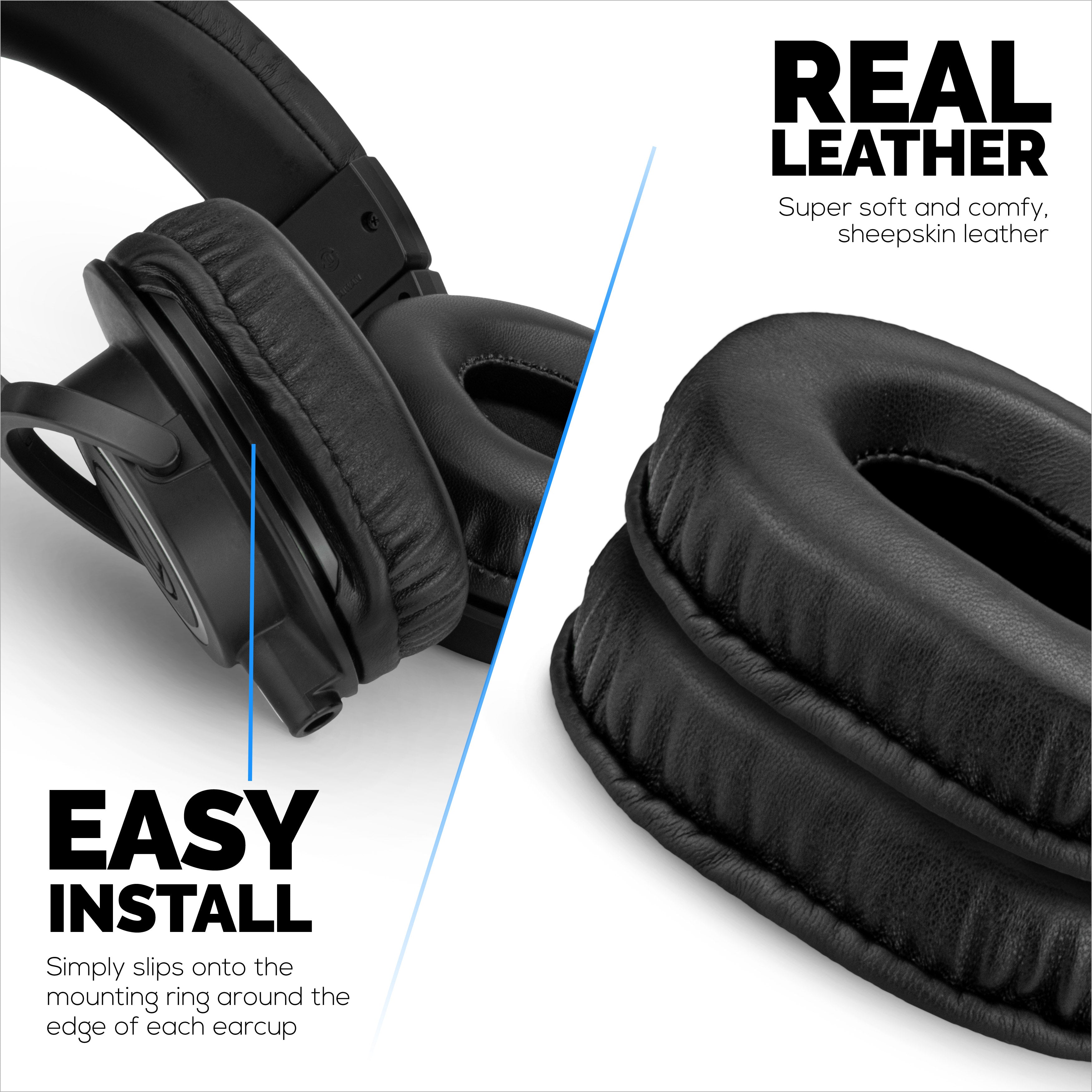 Replacement Sheepskin Earpads for Audio Technica ATH-M50X, M50xBT, M50RD, M40X, M30X, M20X Headsets. Soft Real Leather and Memory Foam