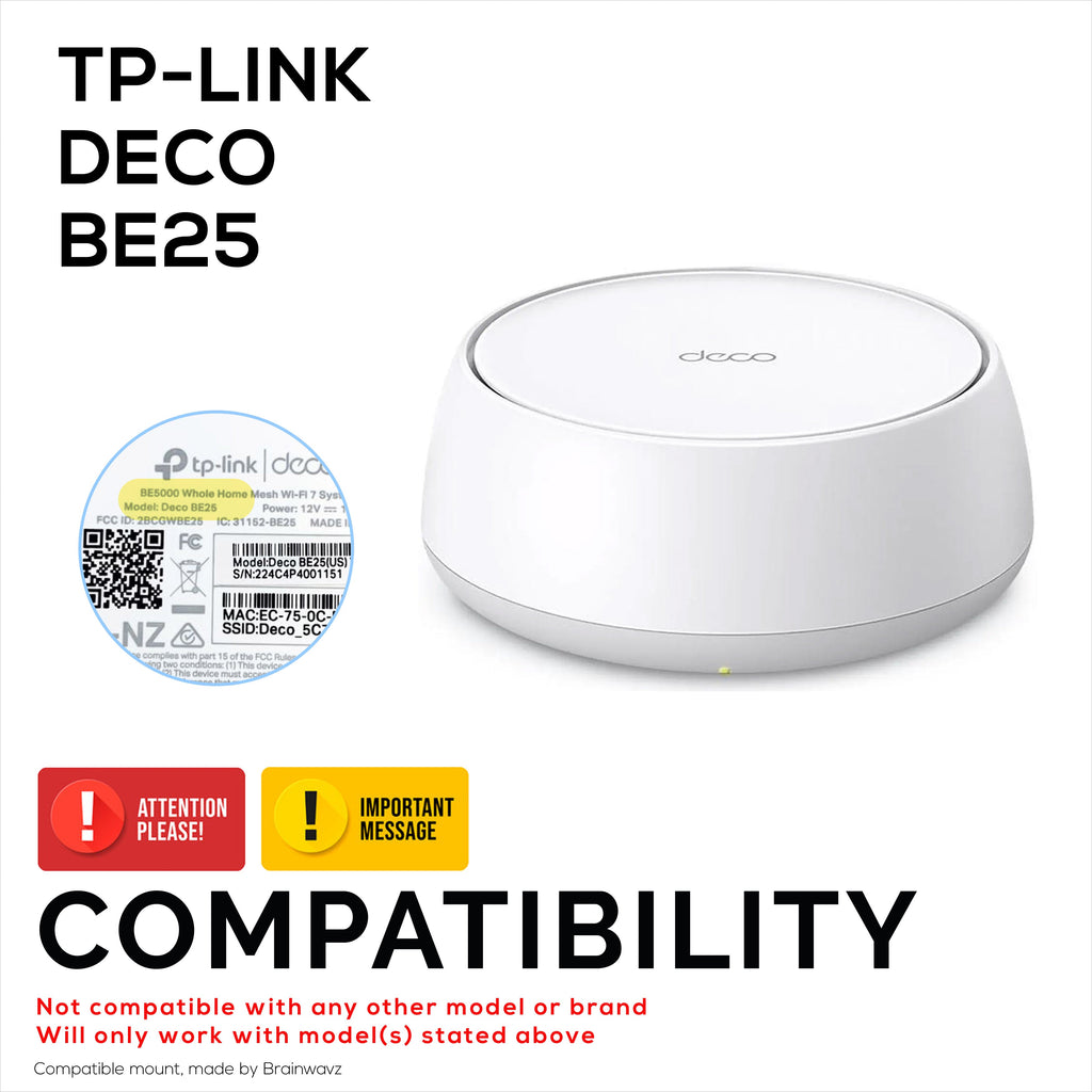 Screwless Wall Mount for TP-Link Deco BE25 Router, Easy To Install Holder, Adhesive & Screw In