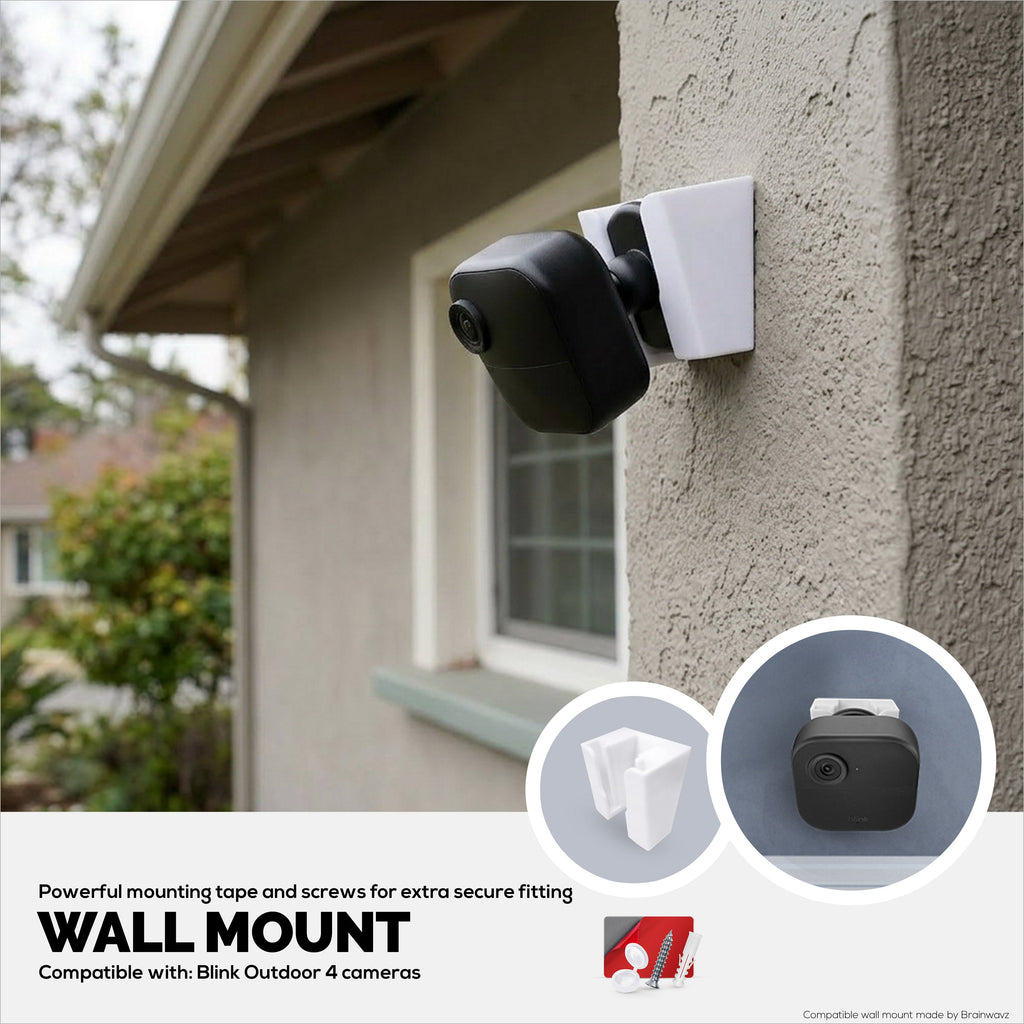 Blink Outdoor 4 Wall Mount Bracket - Secure Camera Holder with VHB Tape or Screw Mount Option, Easy Slide-In Design, Angled for Improved Viewing