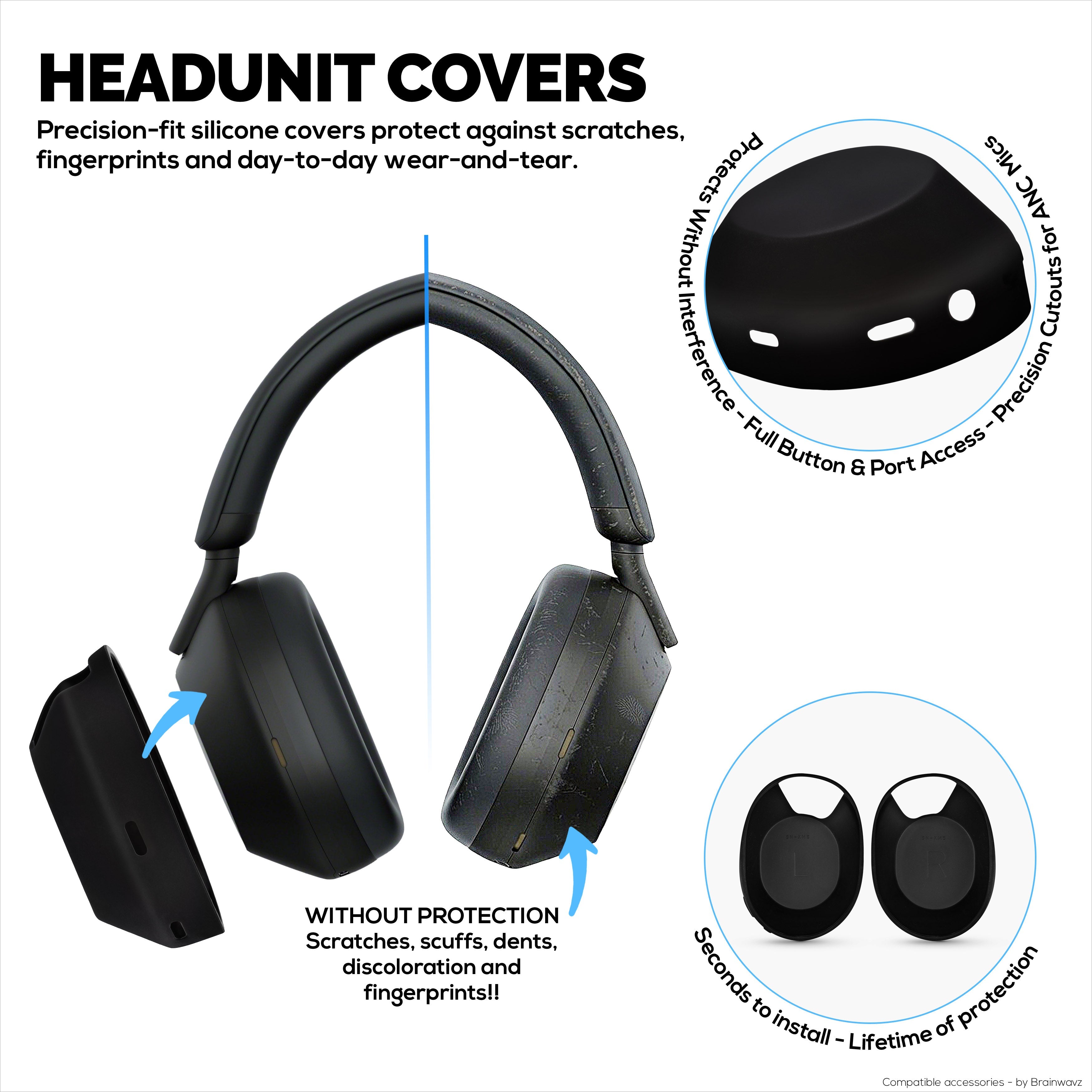 Silicone Protective Cover Set for Sony WH-1000XM5 - Headband, Ear Cup & Earpad Covers – Sweatproof, Dustproof, Non-Slip & Easy to Install