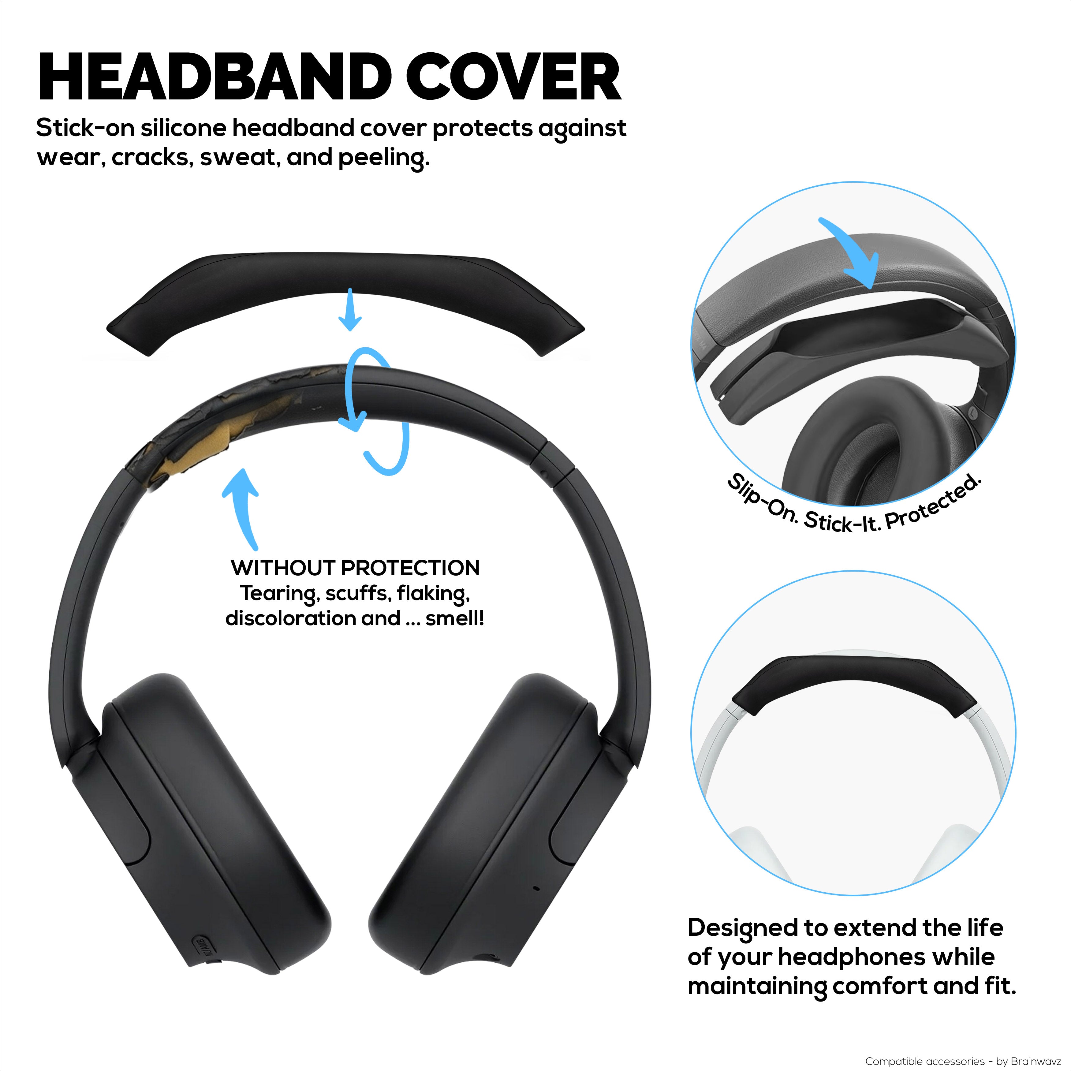Silicone Protective Cover Set for Sony WH-CH720N - Headband & Earpad Covers – Sweatproof, Dustproof, Non-Slip & Easy to Install