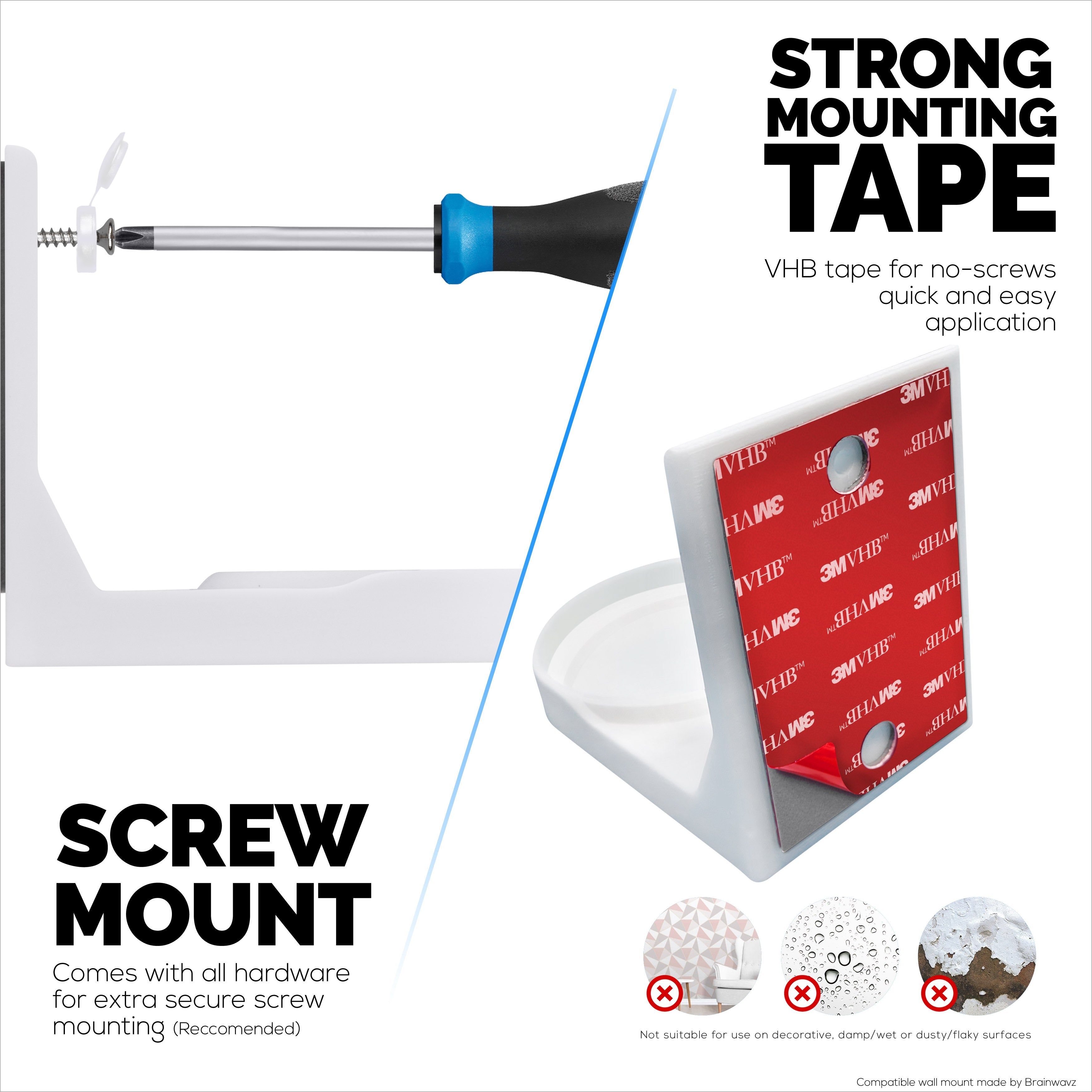 Wall Mount for Eufy Indoor C220 & E30 Security Cameras – Easy Install Custom Fit Bracket with 3M VHB Tape & Screws for Secure Mounting
