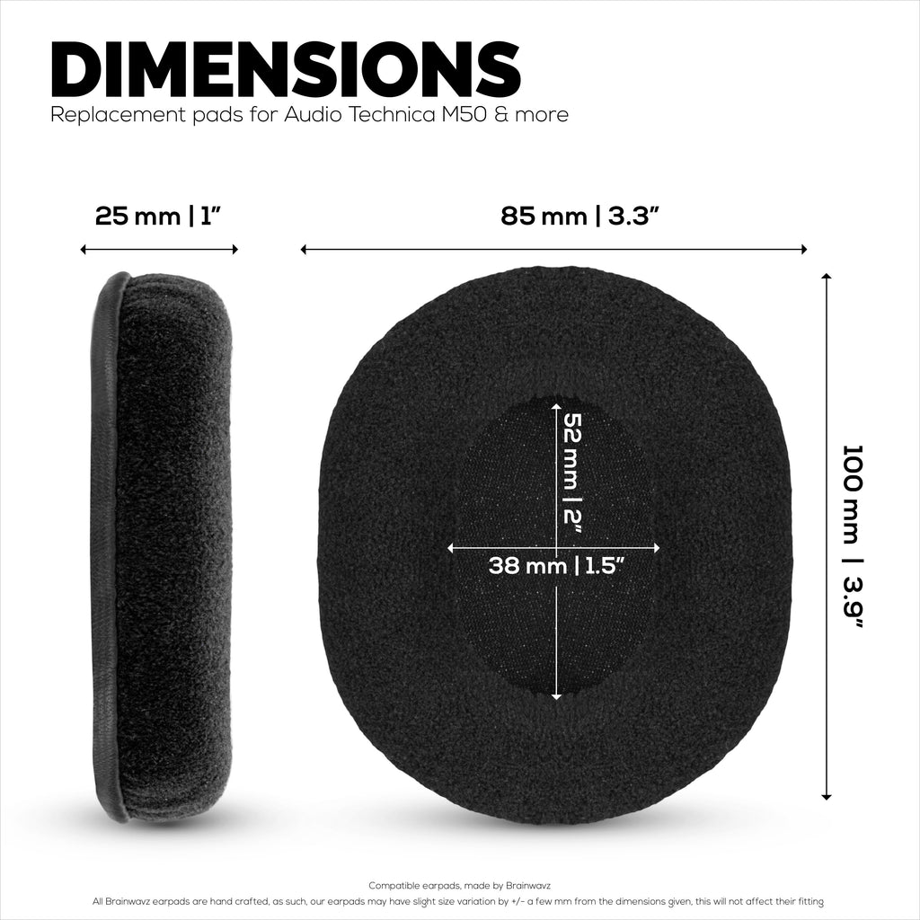 Replacement Velour Earpads for Audio Technica ATH-M50X, M50xBT, M50RD, M40X, M30X, M20X Headsets. Soft Velour & Memory Foam for Extra Comfort