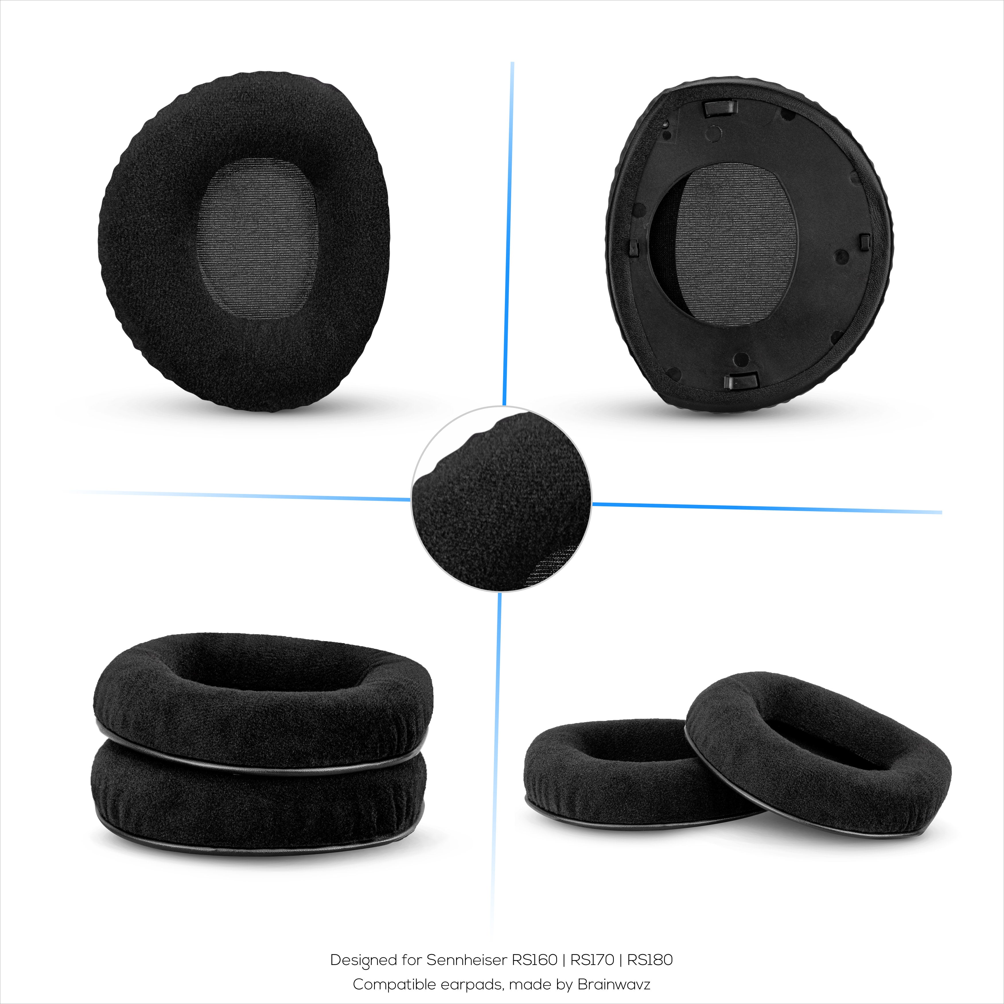 Replacement Earpads for Sennheiser RS160, RS170, RS180, HDR160, HDR170 & HDR180 Headphones, Soft Velour & Foam Ear Pad