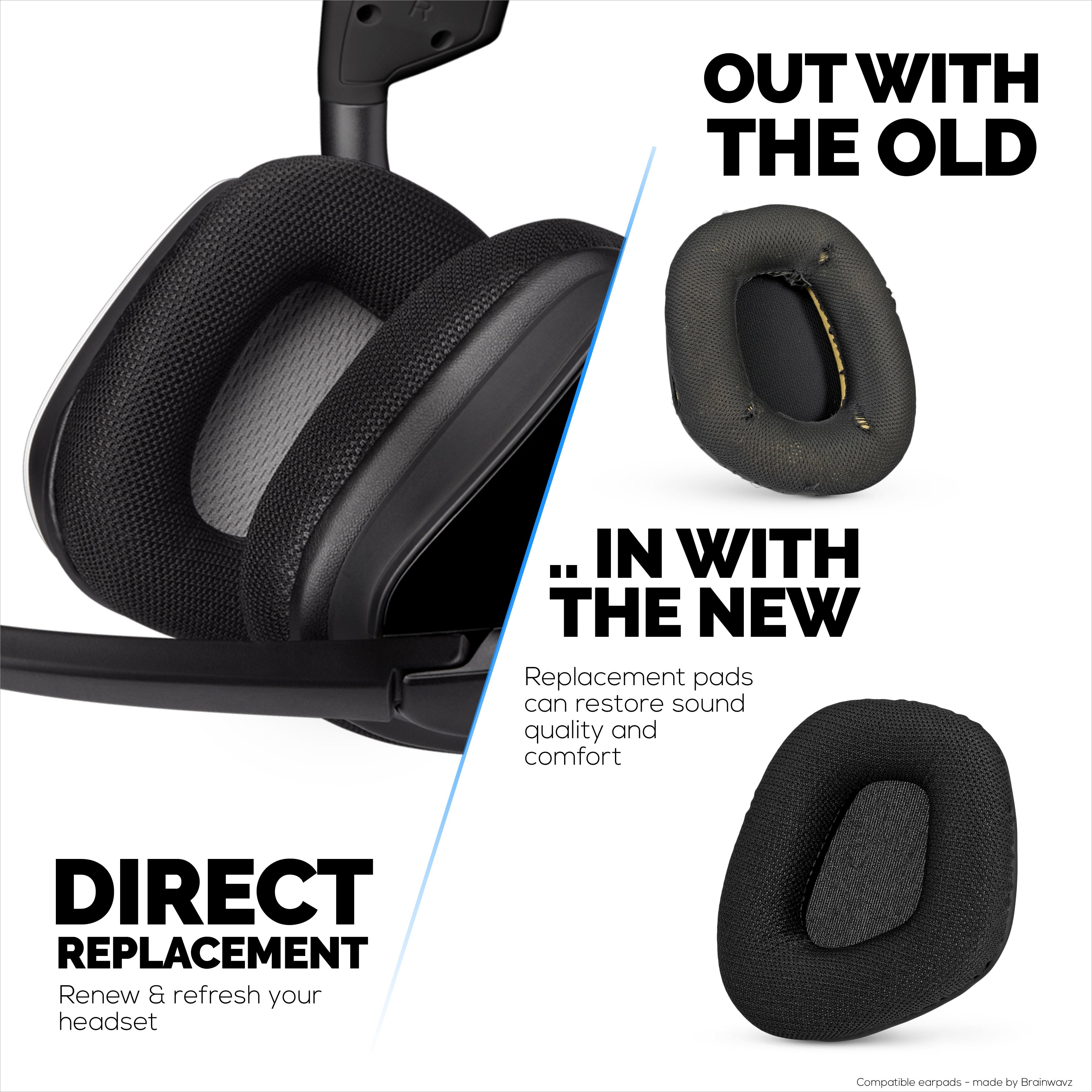 Mesh Fabric Earpads for Corsair Void RGB Elite Wireless, RGB Elite USB, Elite Surround Headsets, Breathable Mesh Fabric & High-Grade Memory Foam