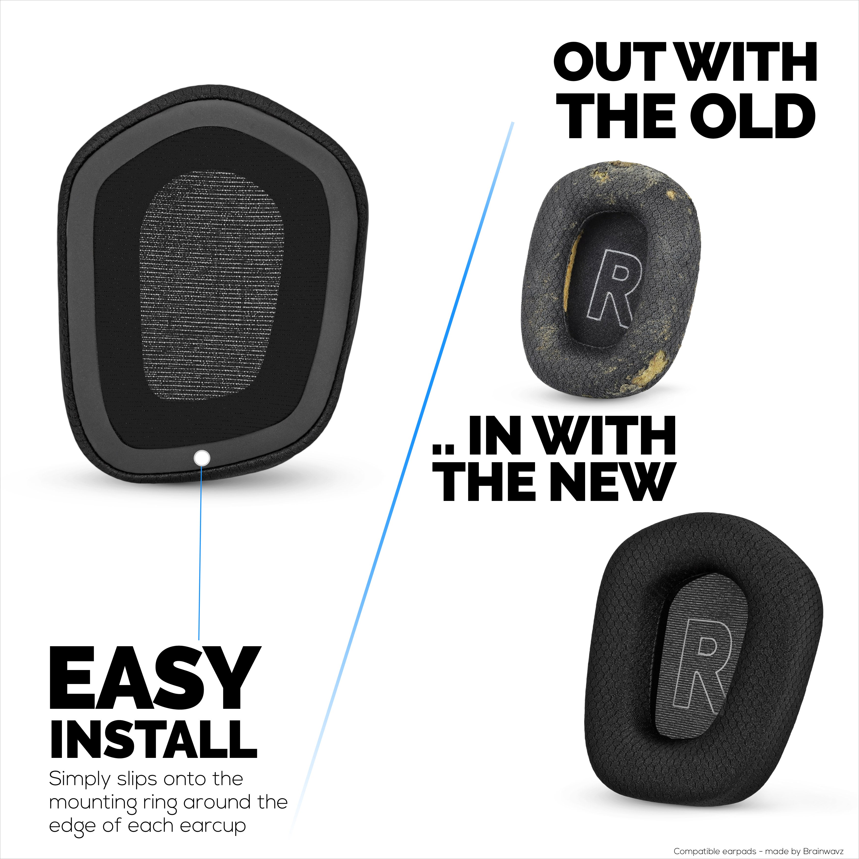 Mesh Fabric Earpads for Logitech G733, G335 & G535 Headsets, Breathable Mesh Fabric & High-Grade Memory Foam