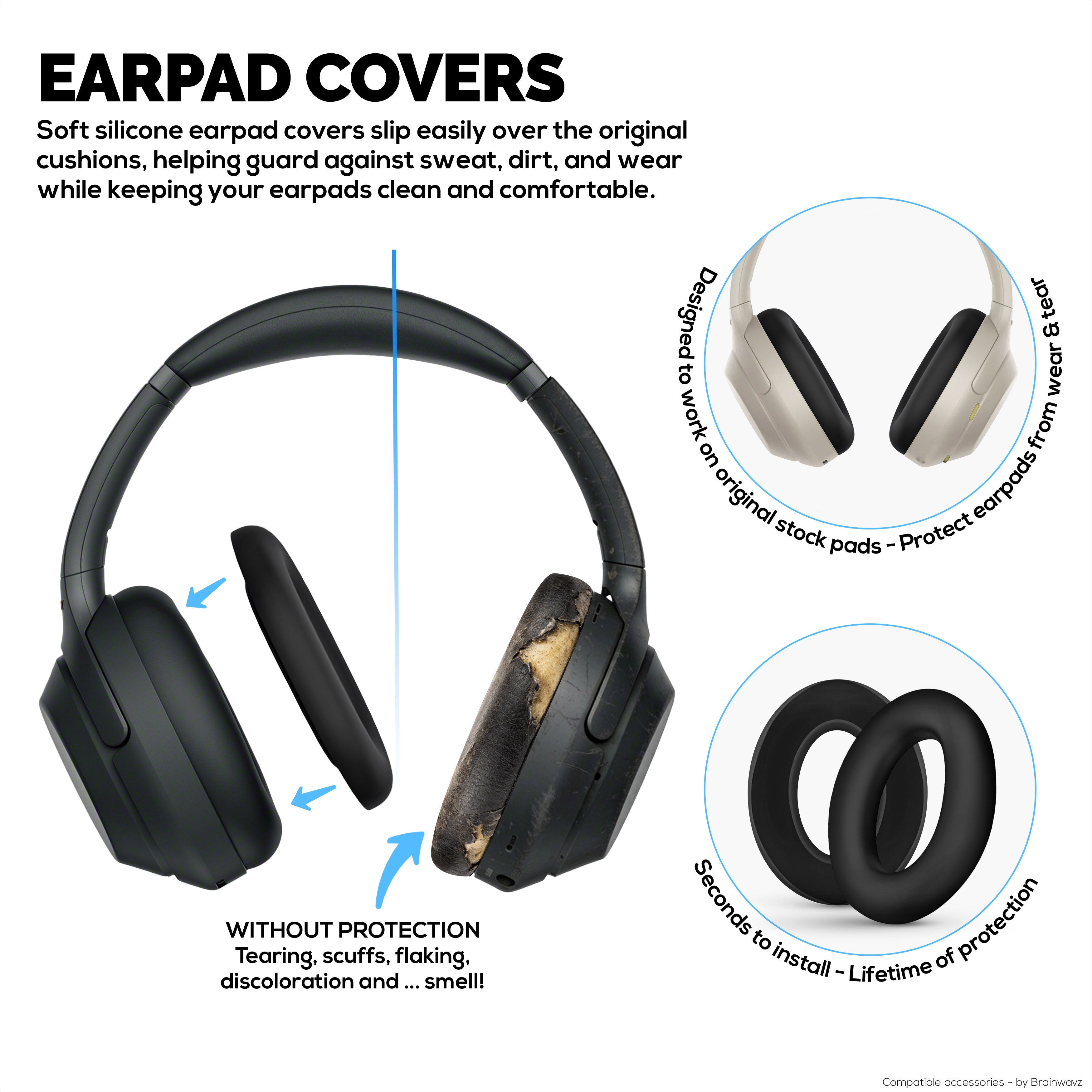 Silicone Protective Cover Set for Sony WH-1000XM3 & WH1000XM4 - Headband & Earpad Covers – Sweatproof, Dustproof, Non-Slip & Easy to Install