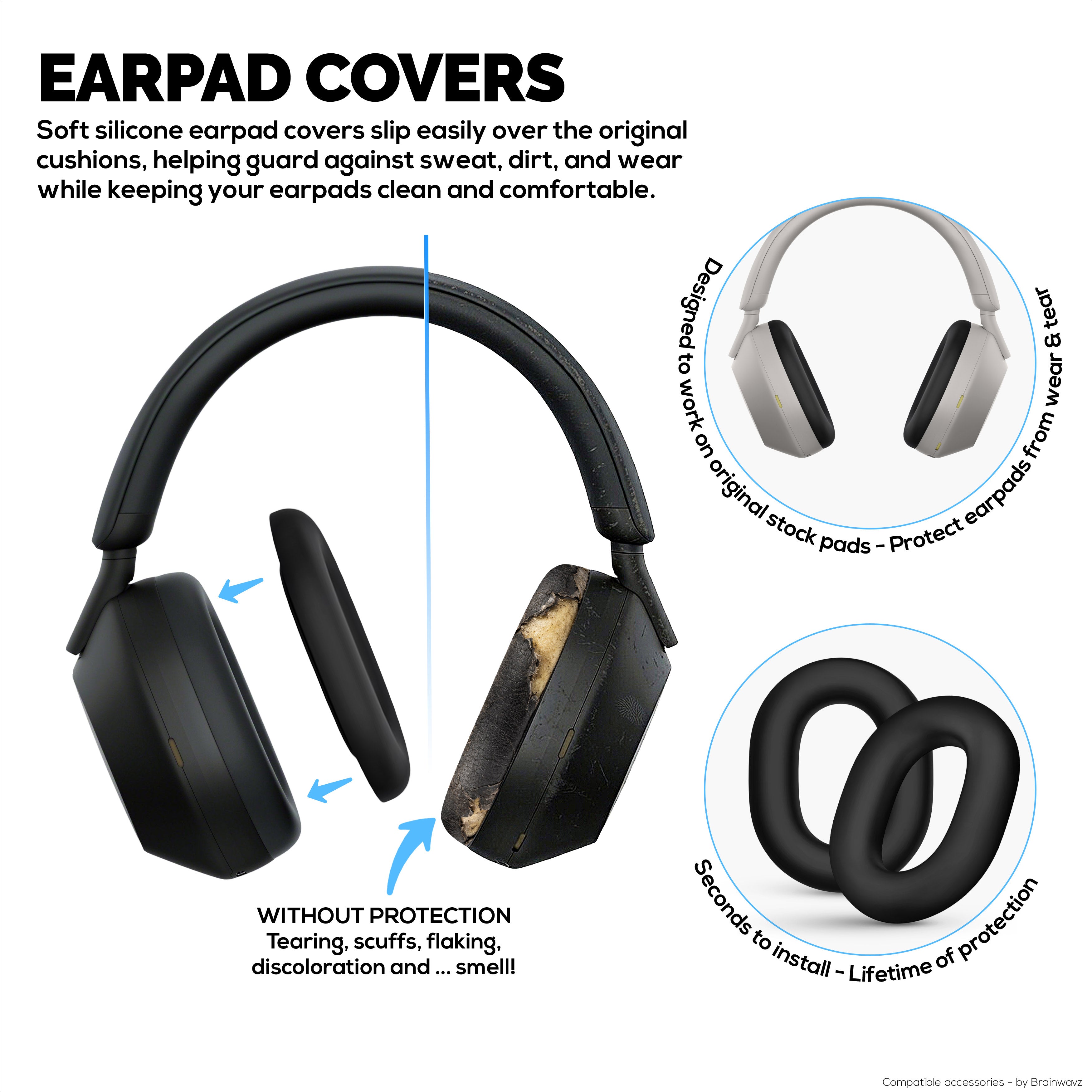 Silicone Protective Cover Set for Sony WH-1000XM5 - Headband, Ear Cup & Earpad Covers – Sweatproof, Dustproof, Non-Slip & Easy to Install