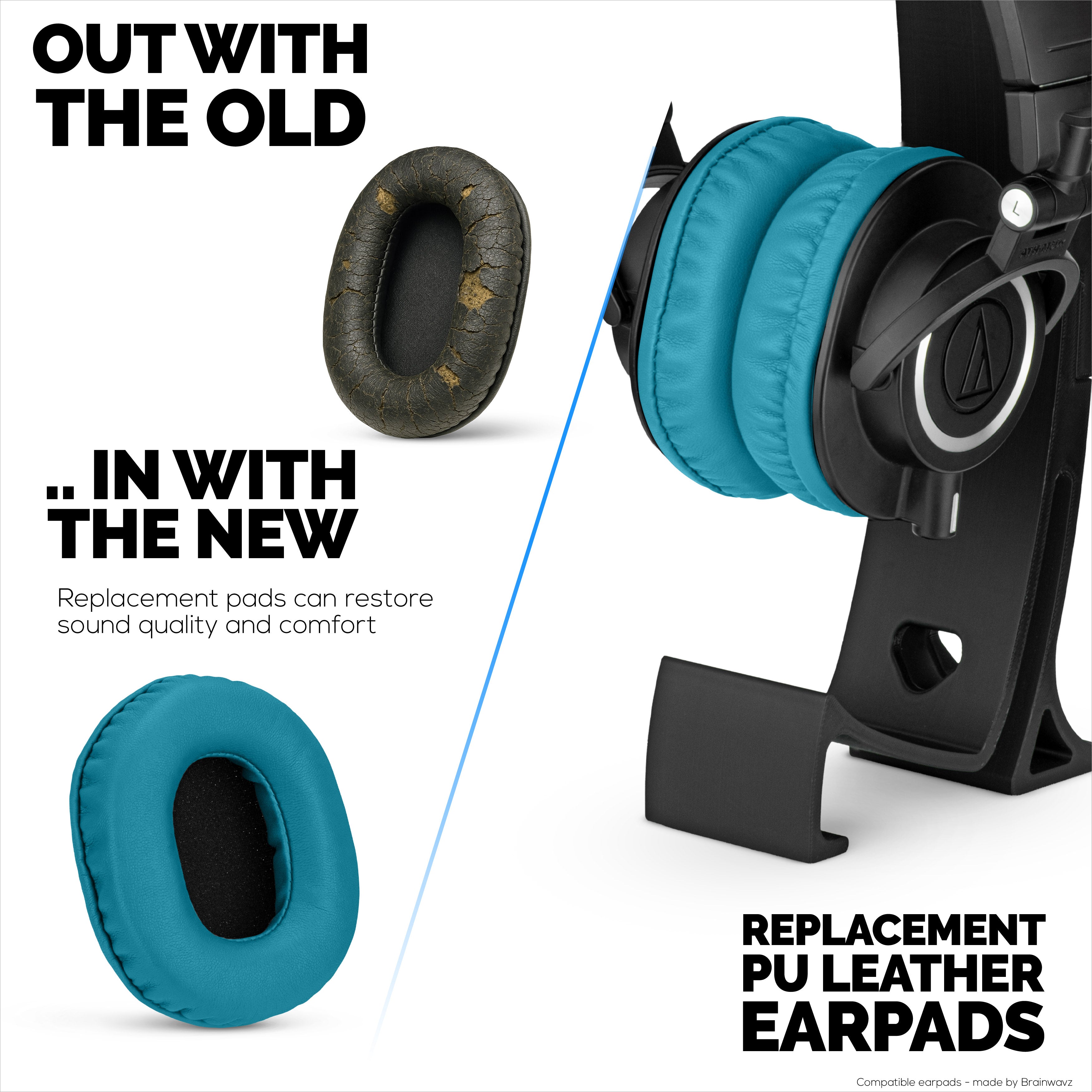 Replacement Earpads for ATH-M50X, M50xBT, M50RD, M40X, M30X, M20X Audio Technica Headsets. Soft PU Leather with Memory Foam for Extra Comfort & Durability