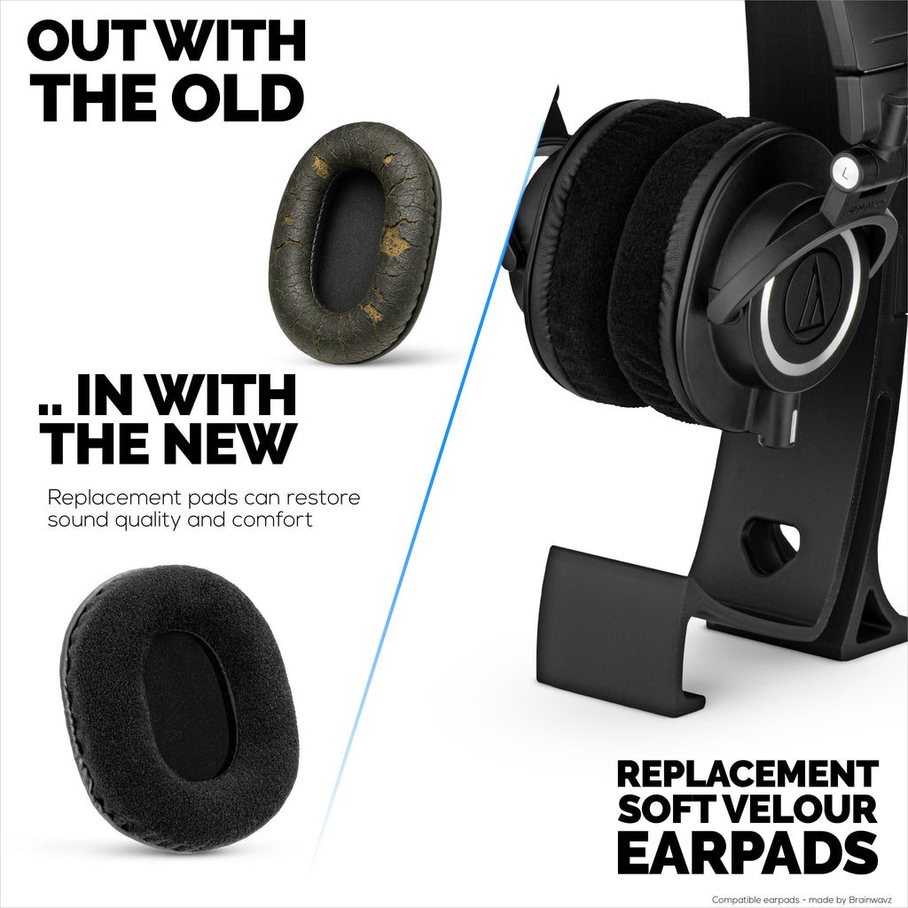 Replacement Velour Earpads for Audio Technica ATH-M50X, M50xBT, M50RD, M40X, M30X, M20X Headsets. Soft Velour & Memory Foam for Extra Comfort