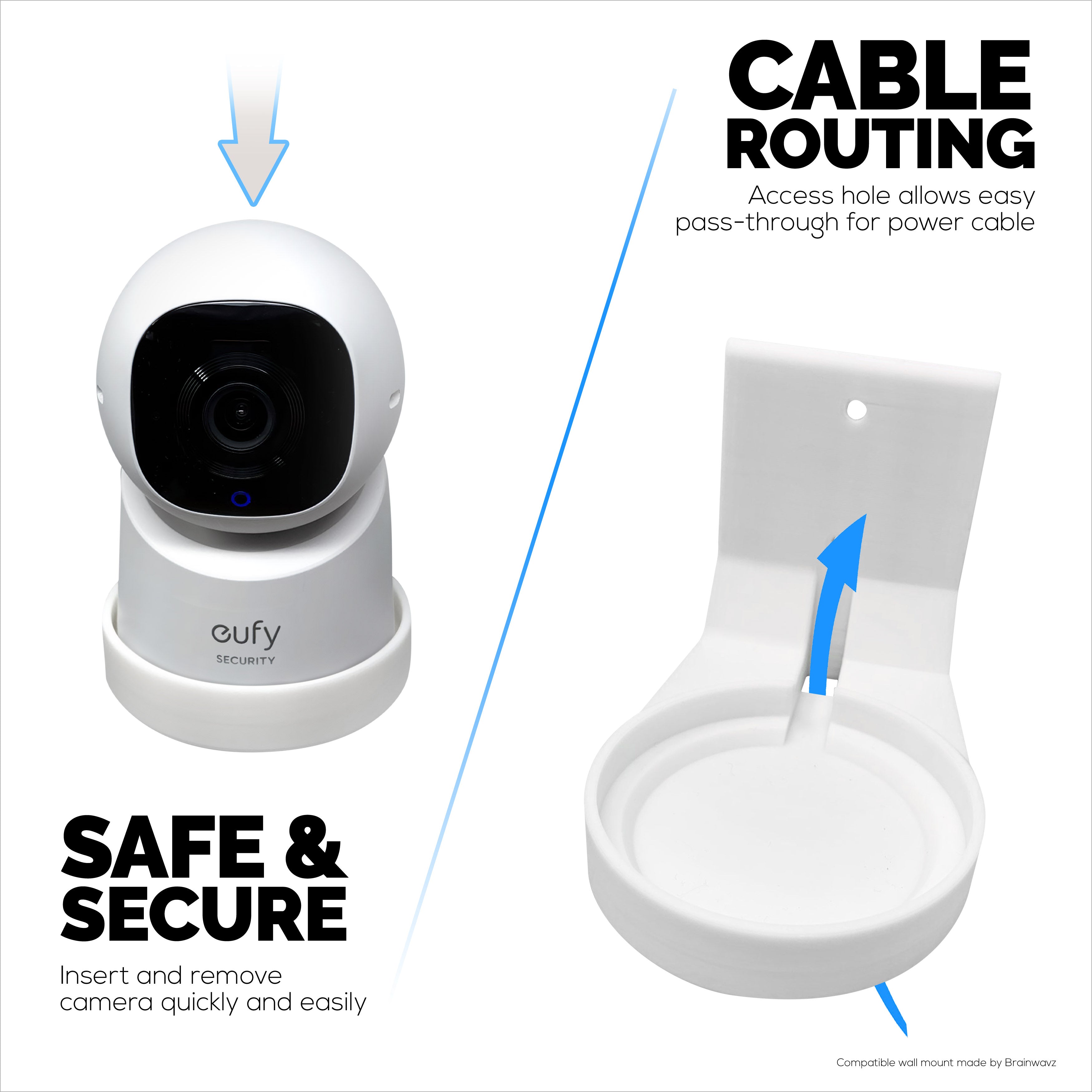 Wall Mount for Eufy Indoor C220 & E30 Security Cameras – Easy Install Custom Fit Bracket with 3M VHB Tape & Screws for Secure Mounting