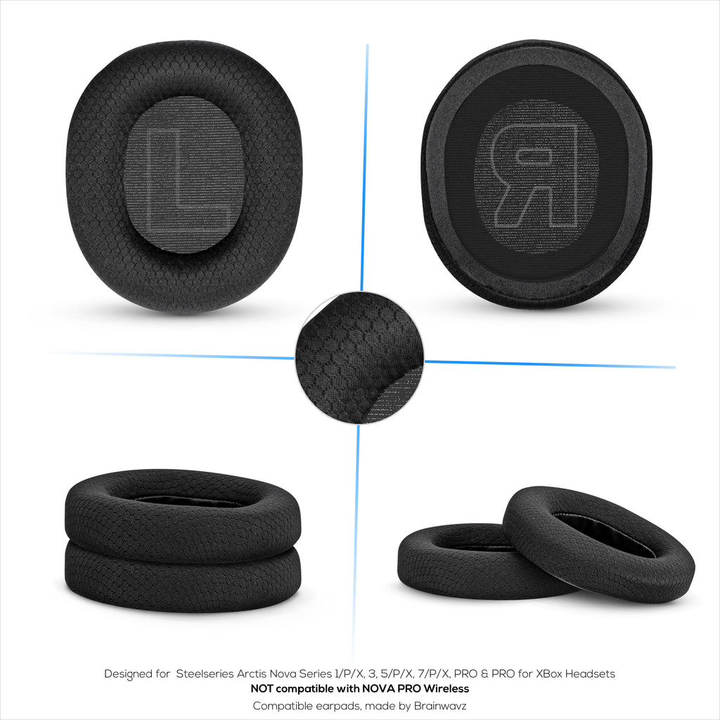 Fabric Earpads for Steelseries Arctis Nova Series 1/P/X, 3, 5/P/X, 7/P/X, PRO & PRO for XBox Headsets, Breathable Mesh Fabric & High-Grade Memory Foam