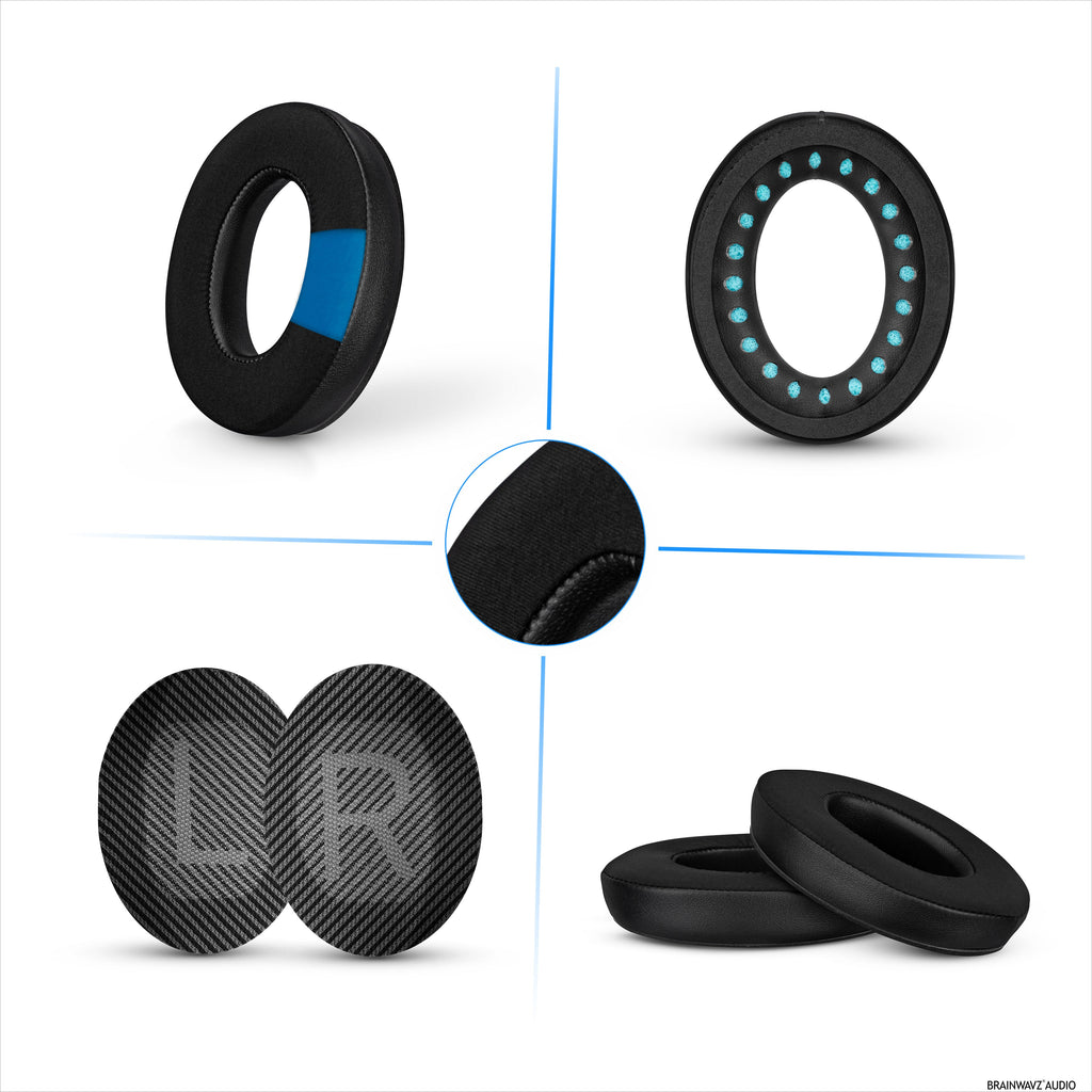 Hybrid Replacement Earpads for Bose QuietComfort 35 (QC35) Wireless Headphones, Soft Gel, Breathable Fabric w/ PU Leather & Memory Foam