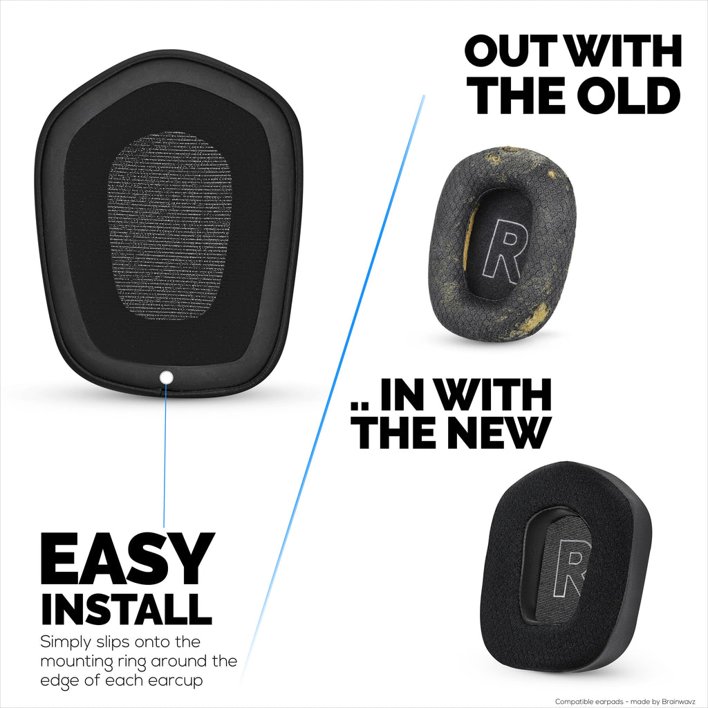 Hybrid Earpads for Logitech G733, G335 & G535 Headsets, Cooling Gel, Super Soft Fabric & Thicker Memory Foam
