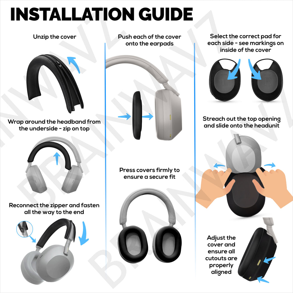 Silicone Protective Cover Set for Sony WH-1000XM5 - Headband, Ear Cup & Earpad Covers – Sweatproof, Dustproof, Non-Slip & Easy to Install