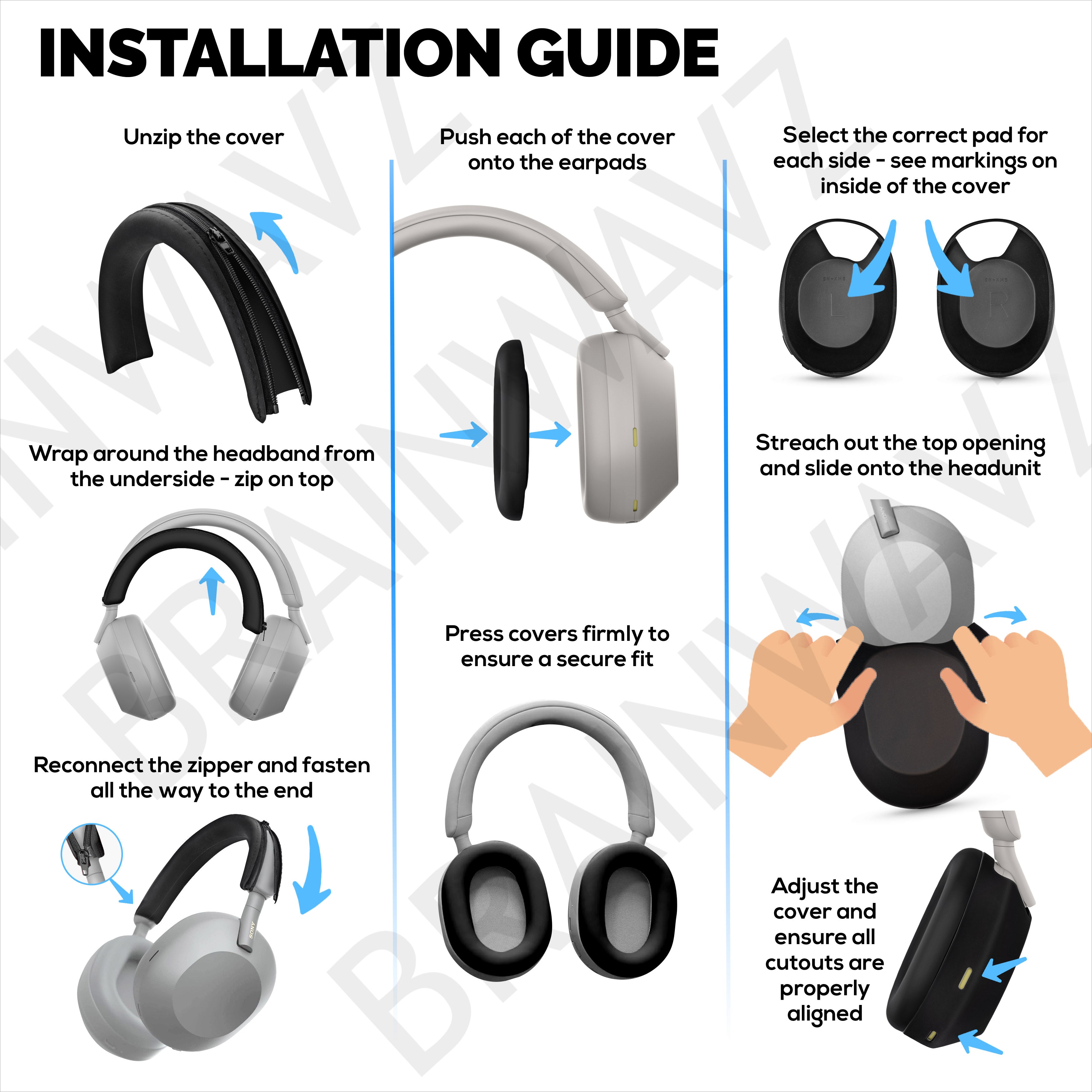 Silicone Protective Cover Set for Sony WH-1000XM5 - Headband, Ear Cup & Earpad Covers – Sweatproof, Dustproof, Non-Slip & Easy to Install