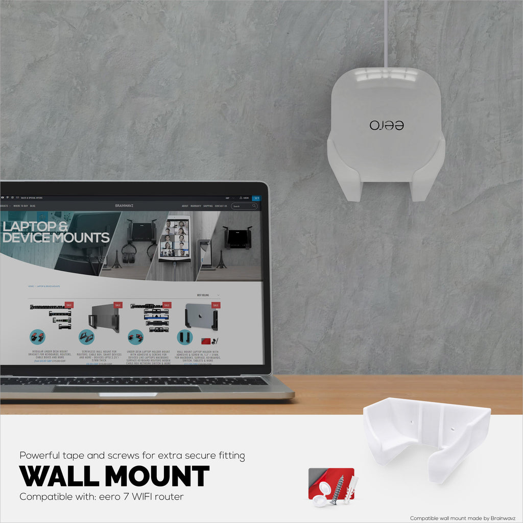 Screwless Wall Mount for EERO 7 WiFi Router, Easy To Install Holder, Adhesive & Screw In