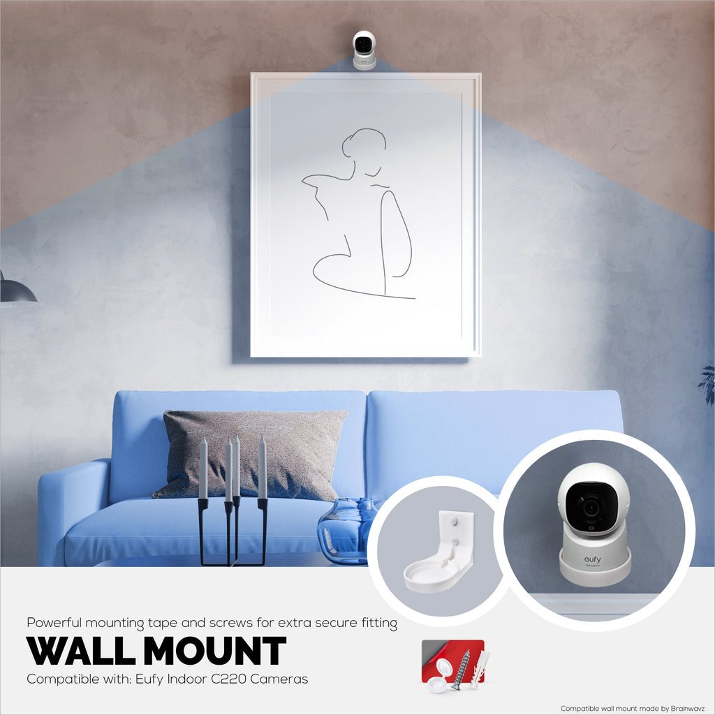 Wall Mount for Eufy Indoor C220 & E30 Security Cameras – Easy Install Custom Fit Bracket with 3M VHB Tape & Screws for Secure Mounting