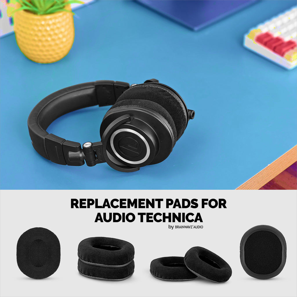 Replacement Velour Earpads for Audio Technica ATH-M50X, M50xBT, M50RD, M40X, M30X, M20X Headsets. Soft Velour & Memory Foam for Extra Comfort