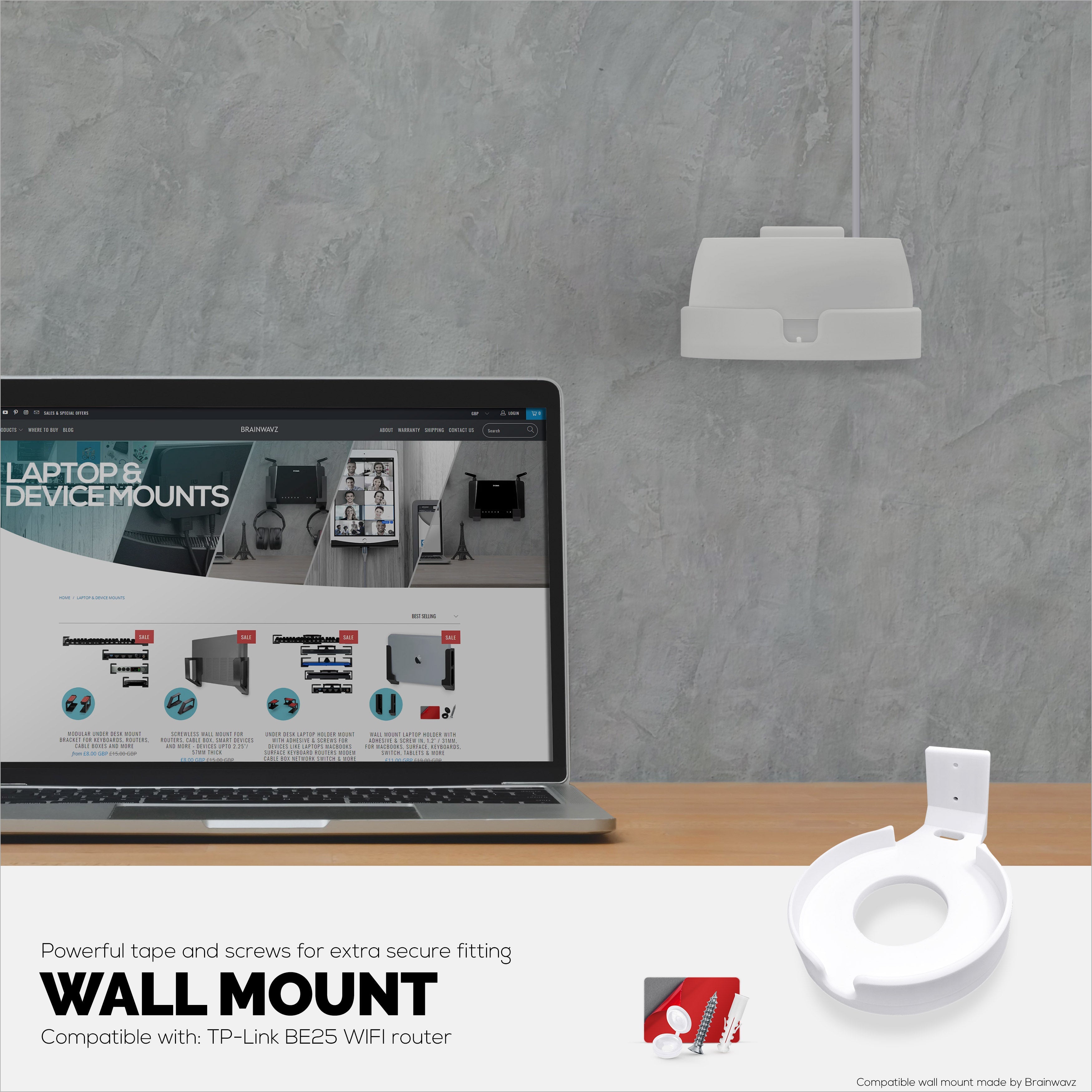 Screwless Wall Mount for TP-Link Deco BE25 Router, Easy To Install Holder, Adhesive & Screw In