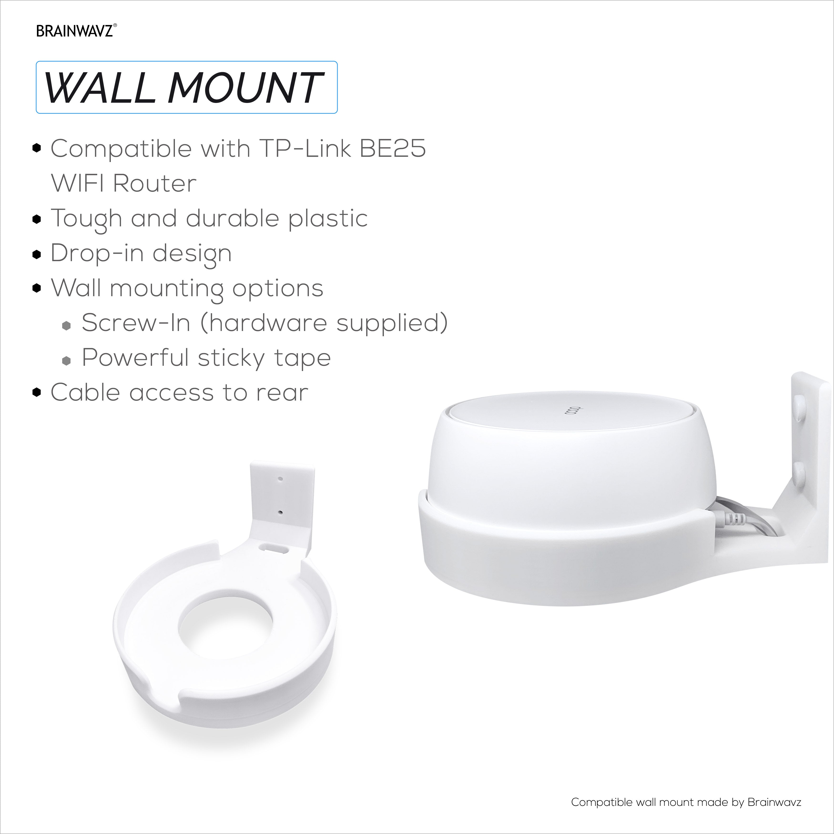 Screwless Wall Mount for TP-Link Deco BE25 Router, Easy To Install Holder, Adhesive & Screw In