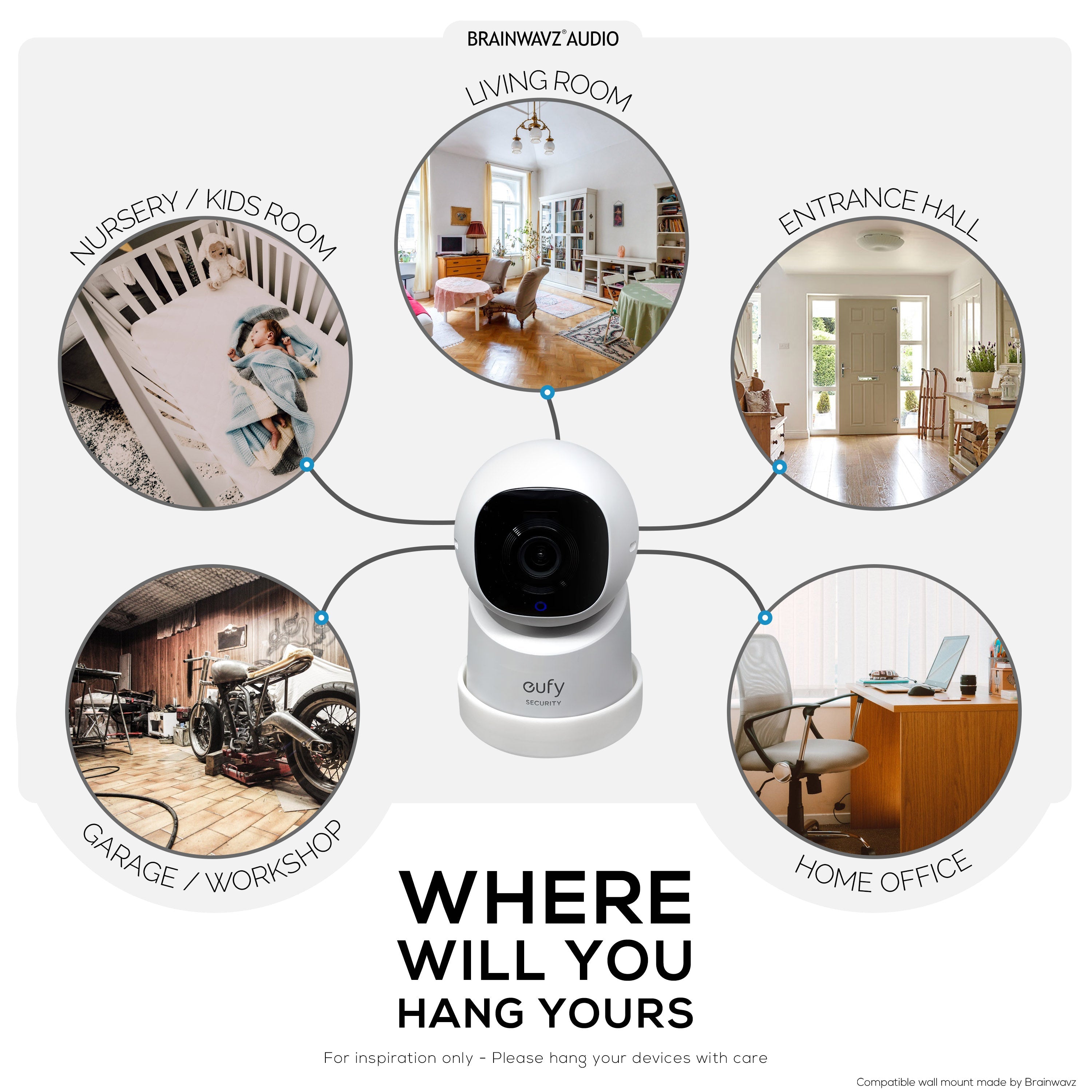 Wall Mount for Eufy Indoor C220 & E30 Security Cameras – Easy Install Custom Fit Bracket with 3M VHB Tape & Screws for Secure Mounting