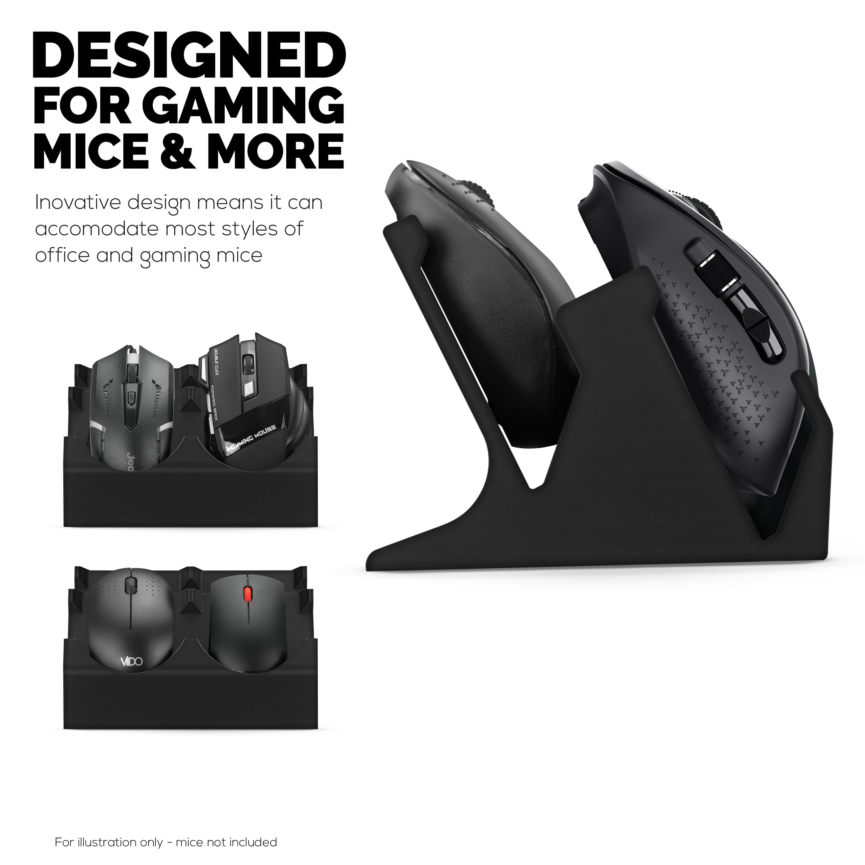 Desktop Quad PC Mouse Stand Holder for Gaming & Office Mice From Logitech, Razer, Corsair & More