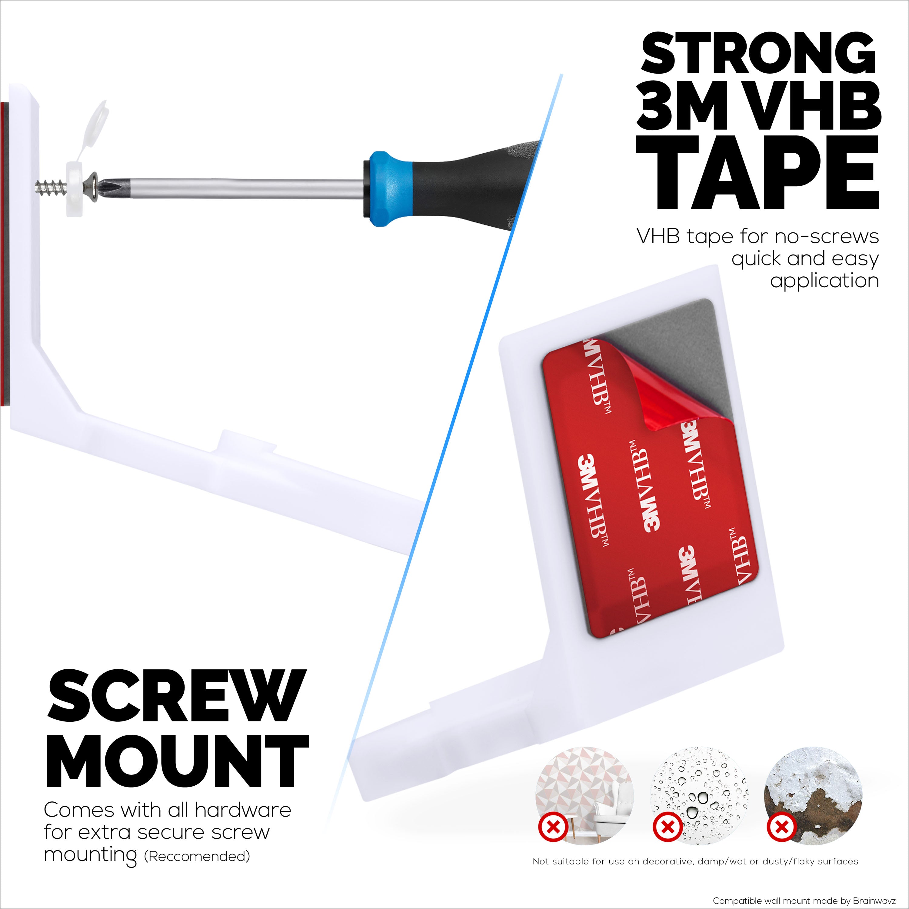 Screwless Wall Mount for Ring Indoor Cam (GEN 2), Easy to Install, No Mess, Strong Adhesive Holder with Screw In Option