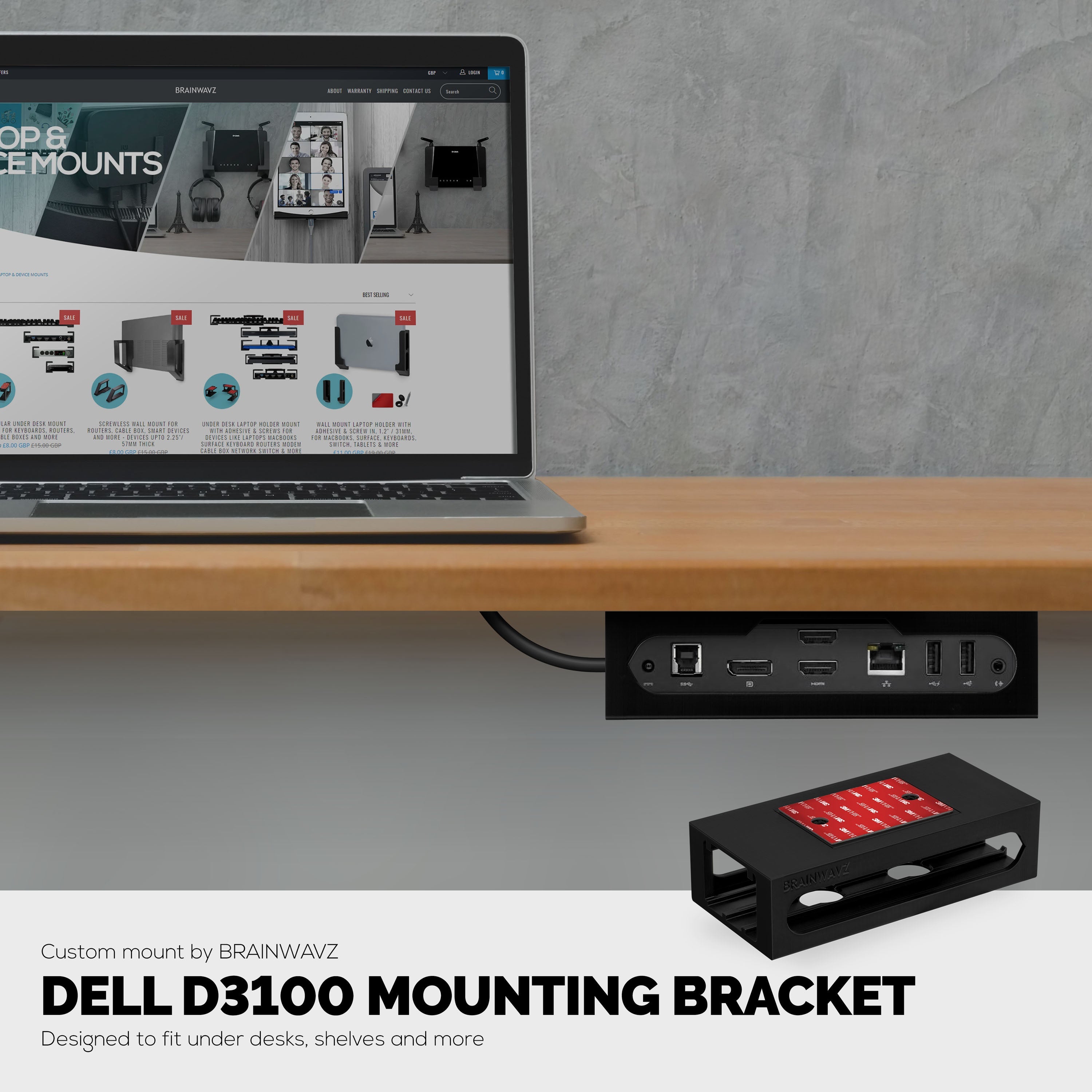 Under Desk Holder for Dell D3100 Dock, Easy To Install, Strong VHB Mount with Screw In Option