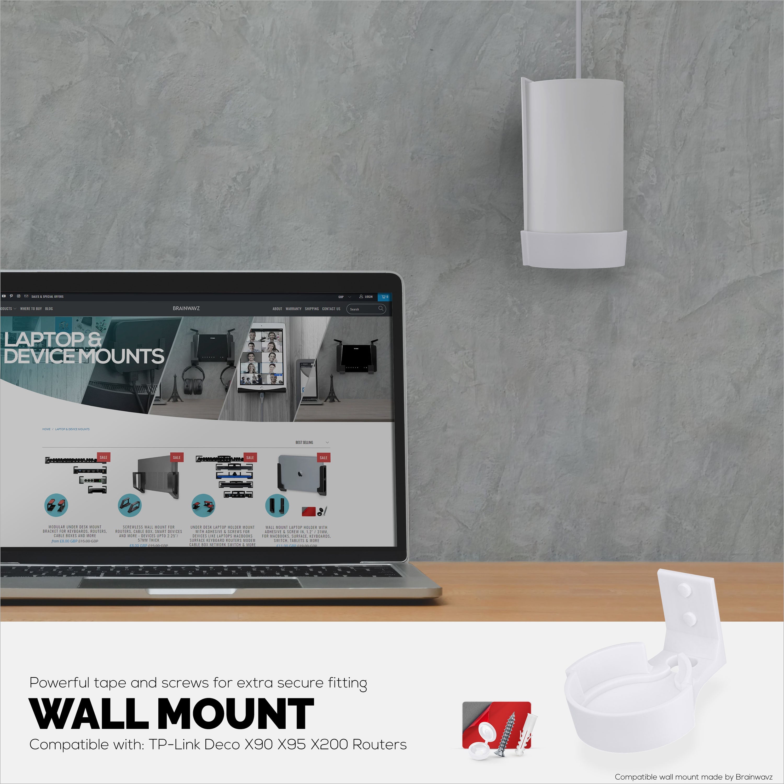 Adhesive Wall Mount for TP Link Deco X90, X95 & XE200 WiFi Mesh Router, Easy To Install Holder, Strong Adhesive & Screw In, Increase Range